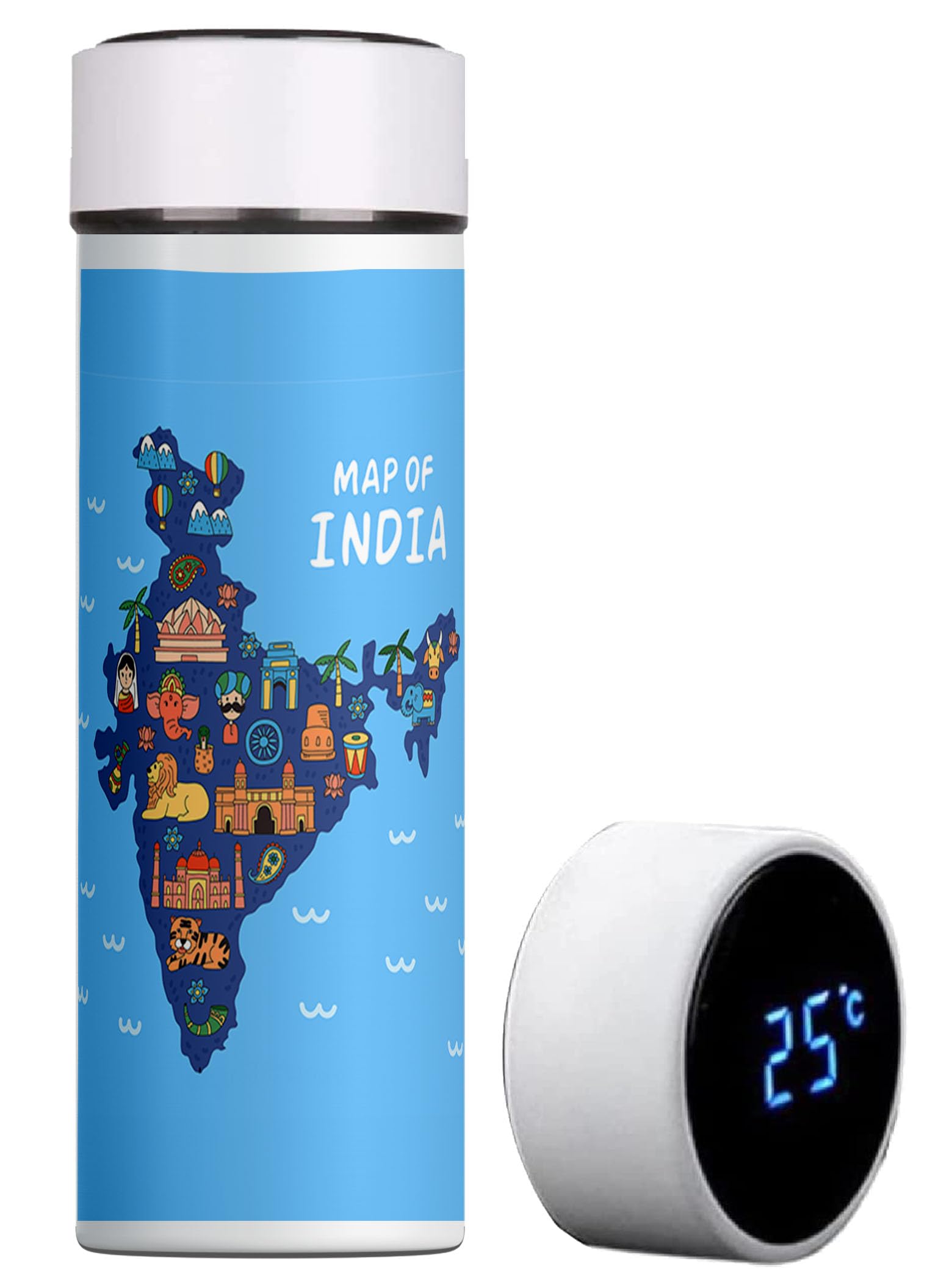 TrendoPrint Printed Temperature Smart Vacuum Insulated Hot & Cold Water Bottle with LED Temperature Display Stainless Steel for Gym, Yoga, Kids, Boys, Girls, Workout (WB419)