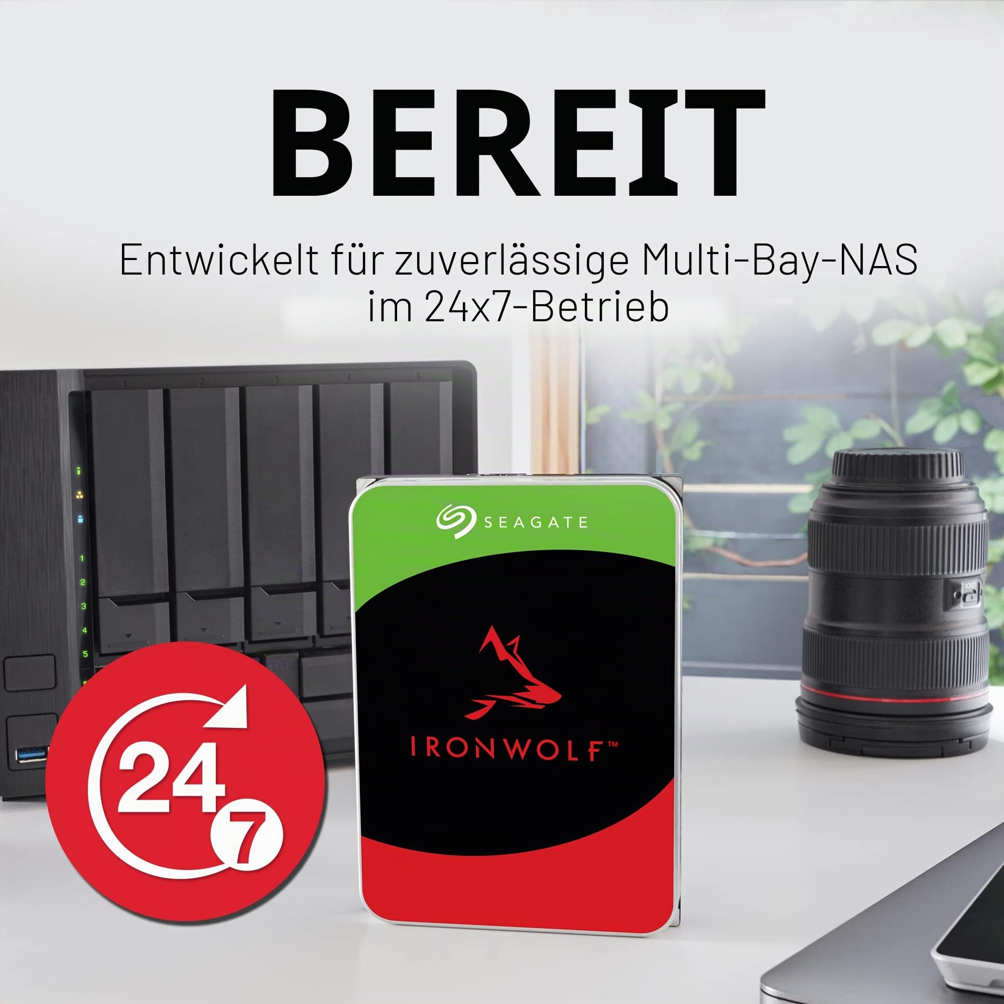 Seagate IronWolf 6 TB HDD, NAS interne Festplatte (8, 9 cm (3, 5 Zoll), 7200 U/Min, 256 MB Cache, SATA 6 Gb/s, silber) Modellnr.: ST6000VN001