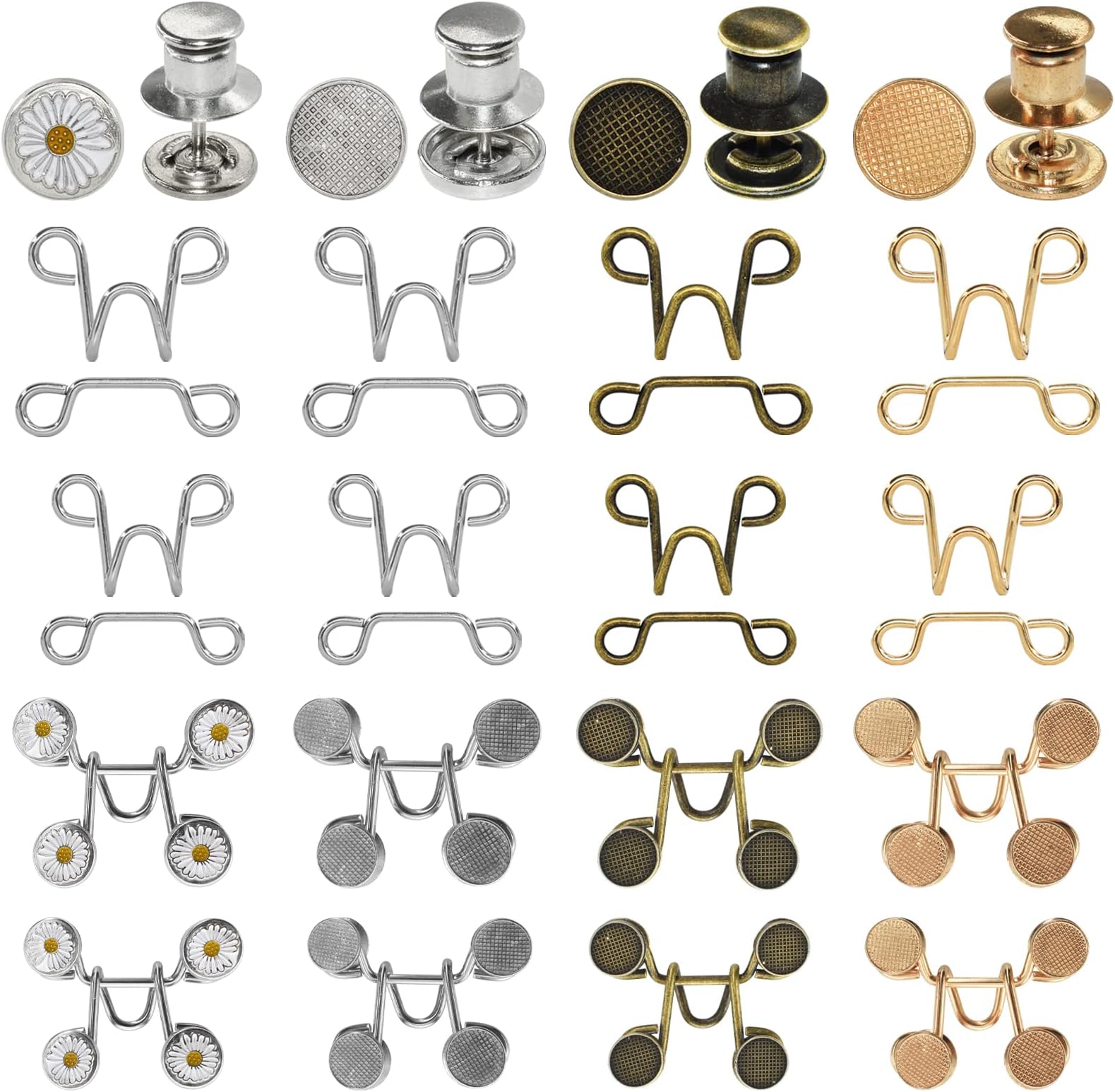 HDST-HOME 8Pcs Adjustable Waist Buckle Extender Assortment Set 2 Sizes 4 Colors Nail-Free Waist Buckle Extender Snap Pants Jeans Skirts Tightening Buckle Replacement (1.26in and 1.06in)