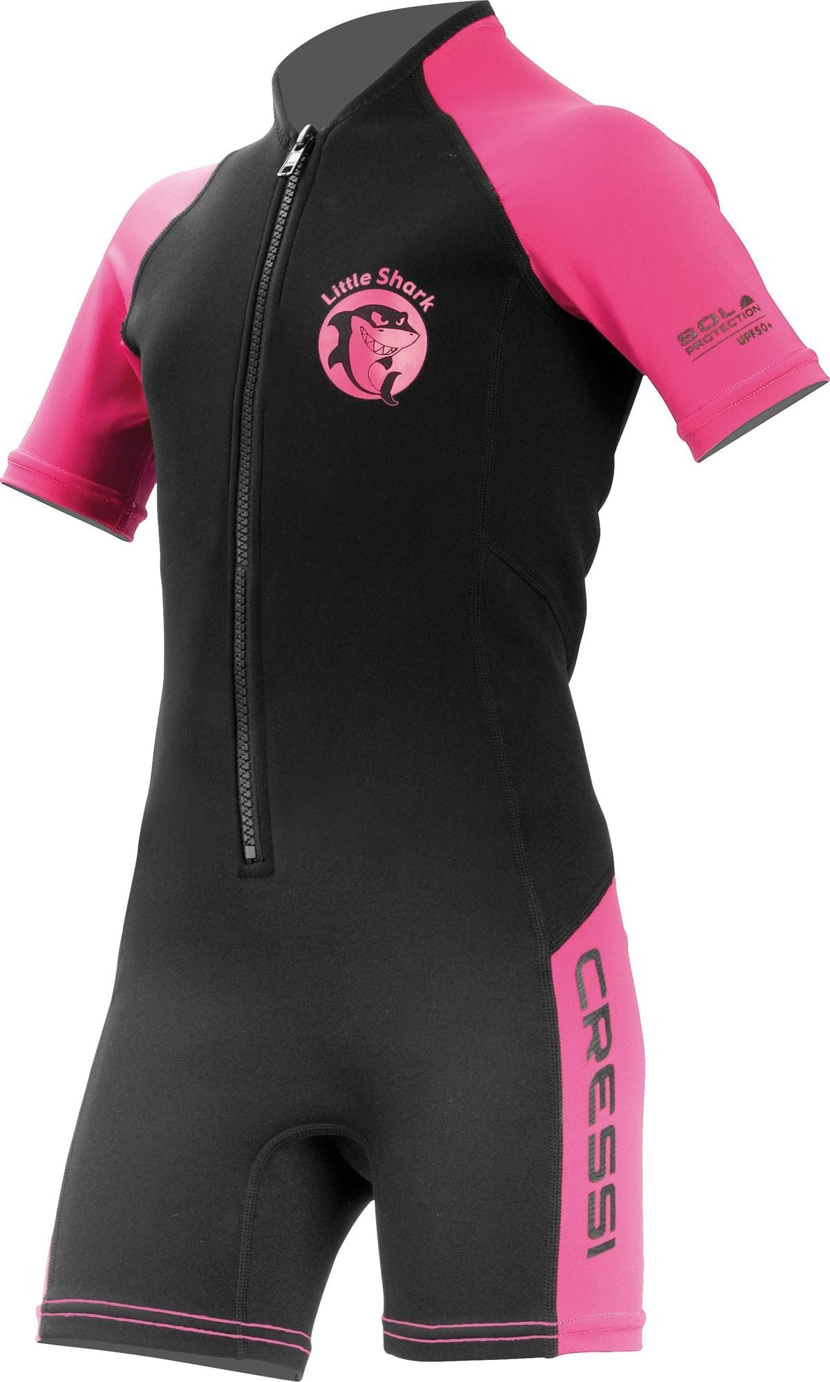 Cressi Little Shark, Wetsuit 2 mm, Muta Shorty Junior Disponibile Corte o Maniche Lunghe Unisex-Bambini, Nero/Rosa, 3/4 Anni