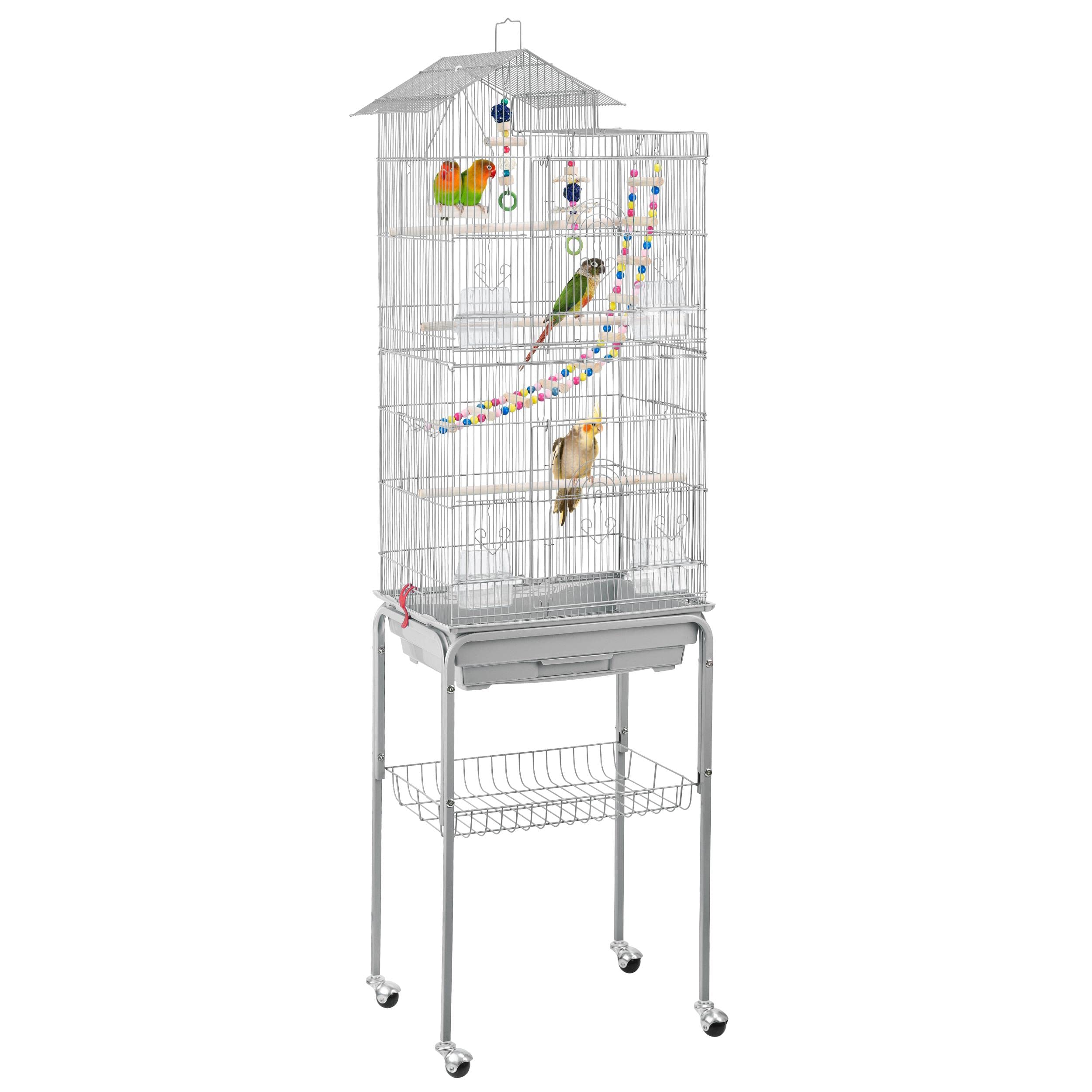 Yaheetech Metal Roof Top Bird Cage Wrought Rolling Birdcage w/Detachable Stand for Medium Small Parrots Parakeets Budgies Cockatiels