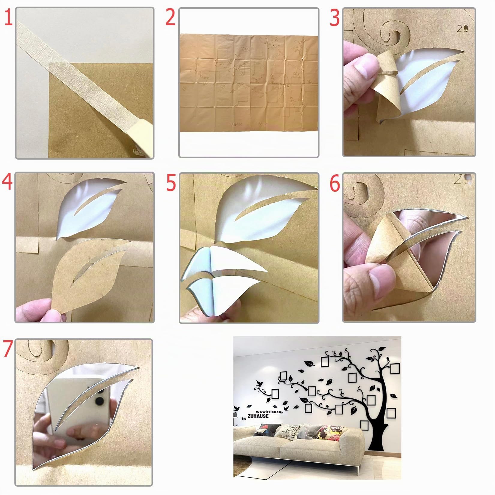 Wandtattoo Baum 3D DIY Foto Wandsticker Pflanzen Wandaufkleber Groß Kleben Aufkleber Wandbilder für Schlafzimmer Wohnzimmer Kinderzimmer Sofa Hintergrund Wanddeko (Rechts Schwarz, XL)