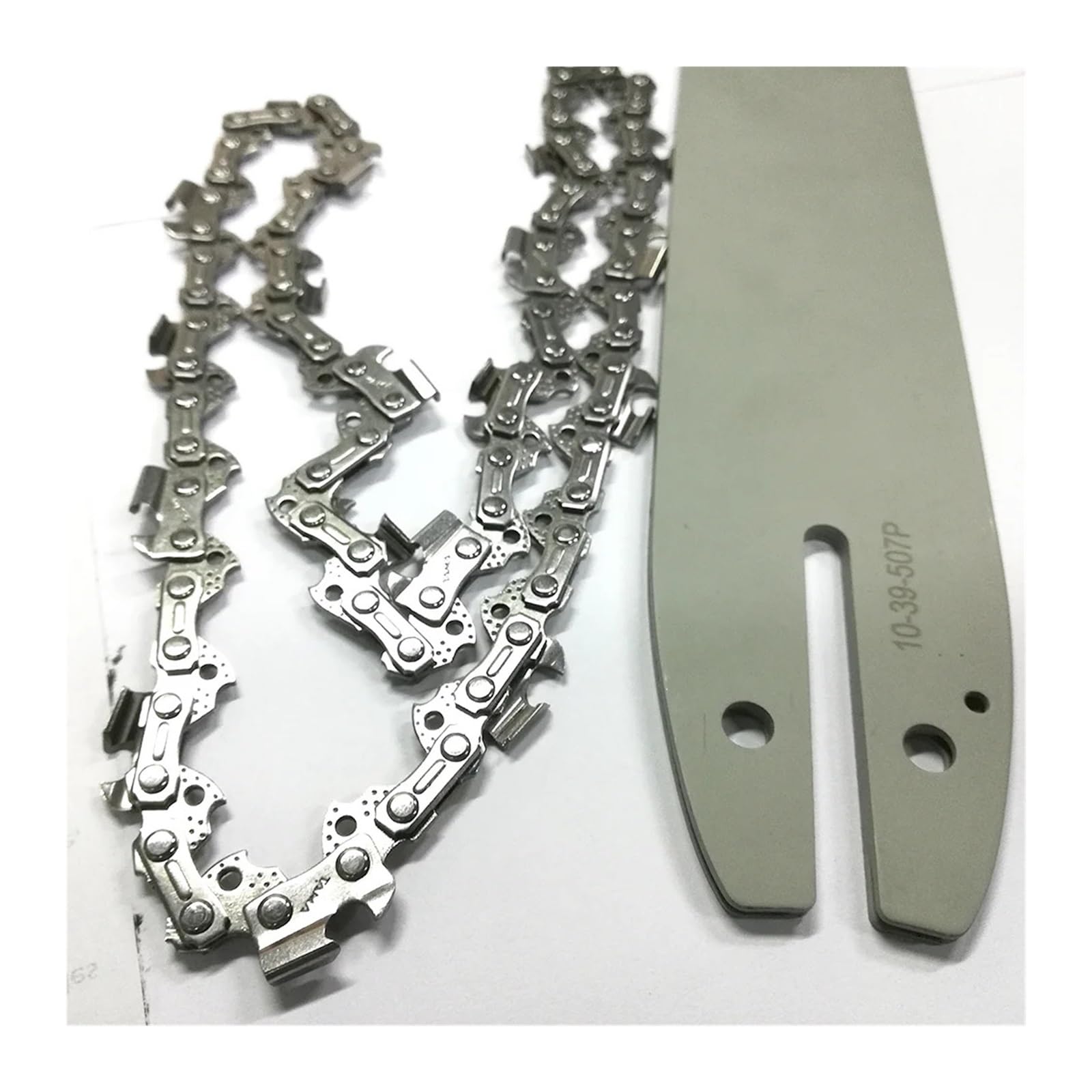 Genérico Cadena y Barra de 10", 39 eslabones, Paso 3/8 | Juego de cadena y barra para sierras de poda eléctricas, construcción metálica, para cortar madera(2xChain-1xGuide)