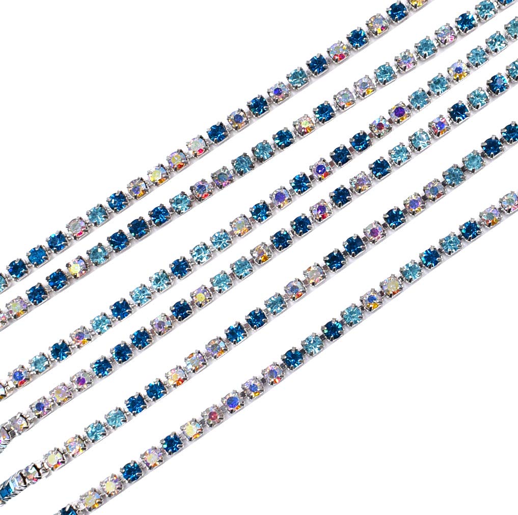 RayLineDo 3A Class 3mm Mixed Color Rhinestone Diamante Silver Plated Chain 10 Yard Lenght for Wedding Supplies DIY Sewing Craft Jewellery Making Party Decorations
