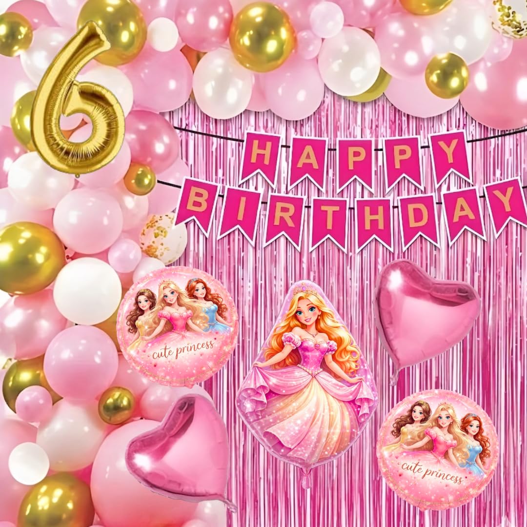 Princess Theme 6TH Birthday Decoration Kit for Girls – 43 Pcs | 6TH Birthday Princess Theme Decoration| Foil Balloons for Decoration-image-3