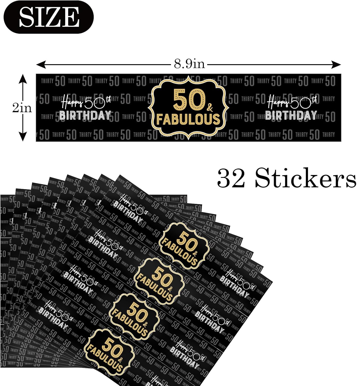 MonMon & Craft 50 & Fabulous Water Bottle Labels Stickers / 50th Anniversary Bottle Wrappers / 50th Birthday Party Water Labels Decorations Supplies - Set of 32