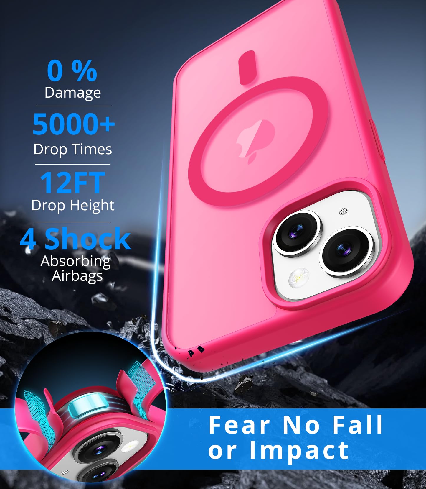 Vansdon Cover Magnetica per iPhone 15 con 1 Pezzi Vetro Temperato, Compatibile con Magsafe, Protezione anticaduta di livello militare, Custodia Traslucida Opaca Sottile Antiurto-Rosa shocking