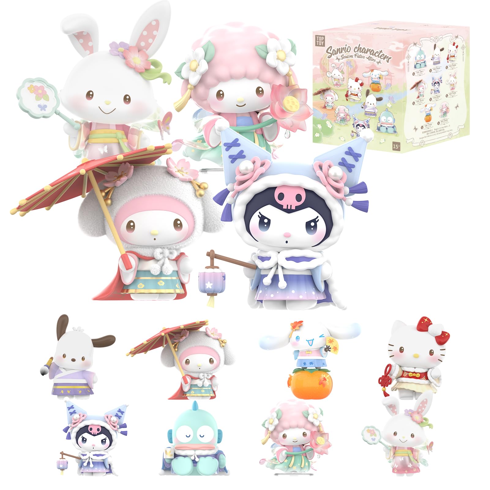 TOP TOY Sanrio (SANRIO) Characters Elegant Seasonal Outfits Series 【1 Piece】Gacha Gacha Blind Box Figure, Soft Vinyl PVC, Present, Birthday, Gift, Kitty, Kuromi, Cinnamoroll, My Melody, Character, For