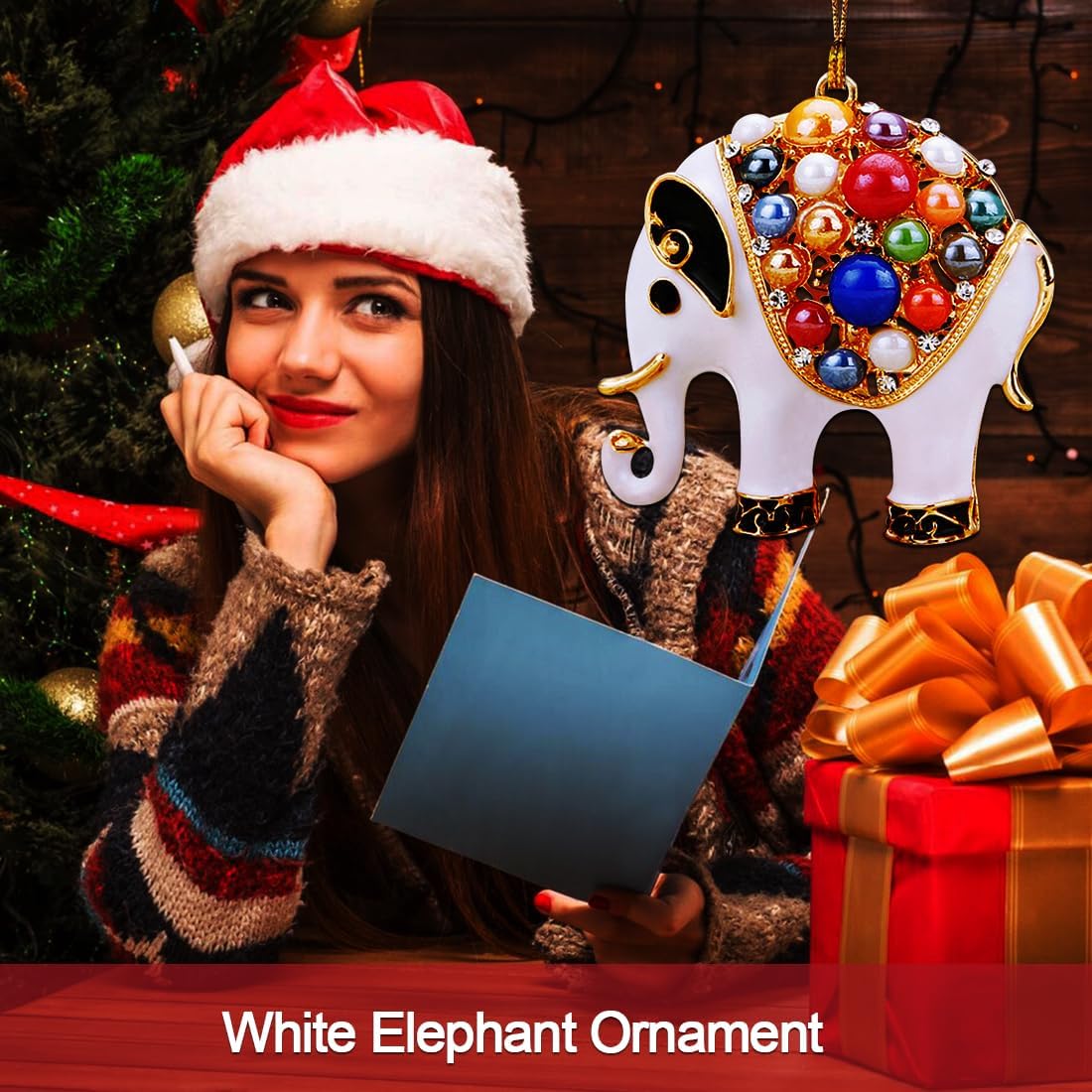 White Elephant Ornament, Metal Elephants with Rhinestone, Funny Christmas Ornaments, Small Cute Christmas Ornaments for Kids, Elephant Gifts for Women - Image 2