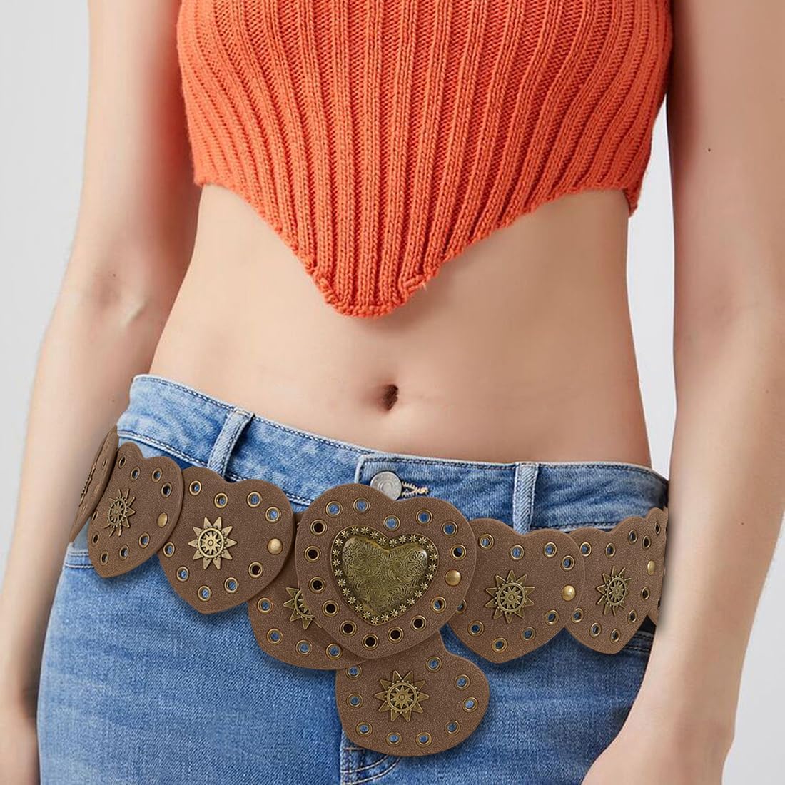 Hollow Wide Belt for Women Boho Leather Metal Buckle Concho Belt Soft Durable Western Cowgirl Waist Belts - Image 2