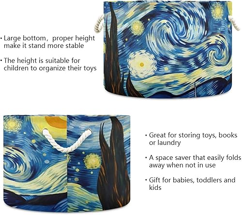 Vista 3 de xigua Cesta de cuerda de algodón Van Gogh The Starry Night Art Baby Laundry Basket Manta Kids Toy Storage Basket #87