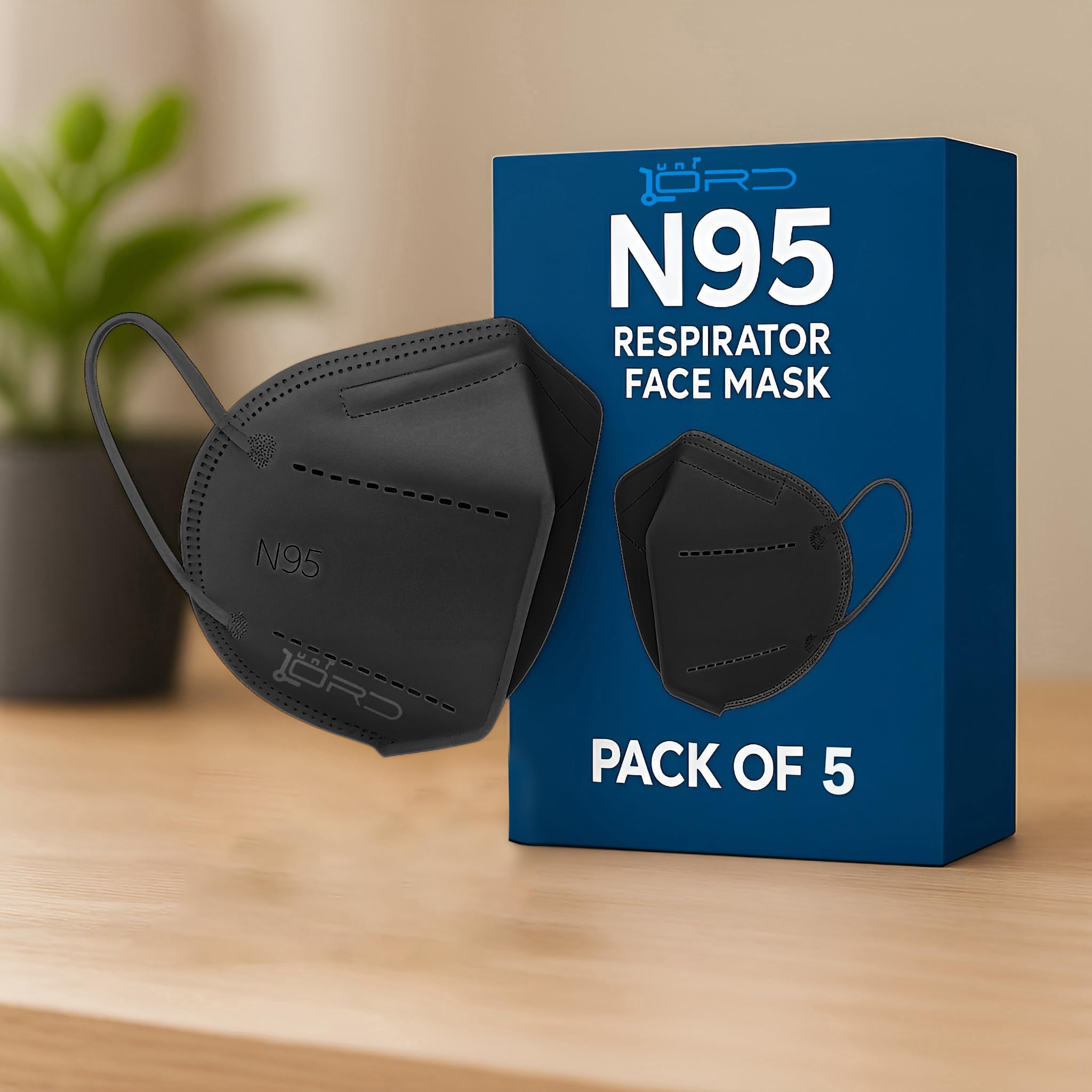 N95 Reusable Face Mask for Men & Women | 5-Layer Cotton Mask | High Filtration, Breathable, Washable Face Mask for Pollution & Dust (Black, Pack of 5)