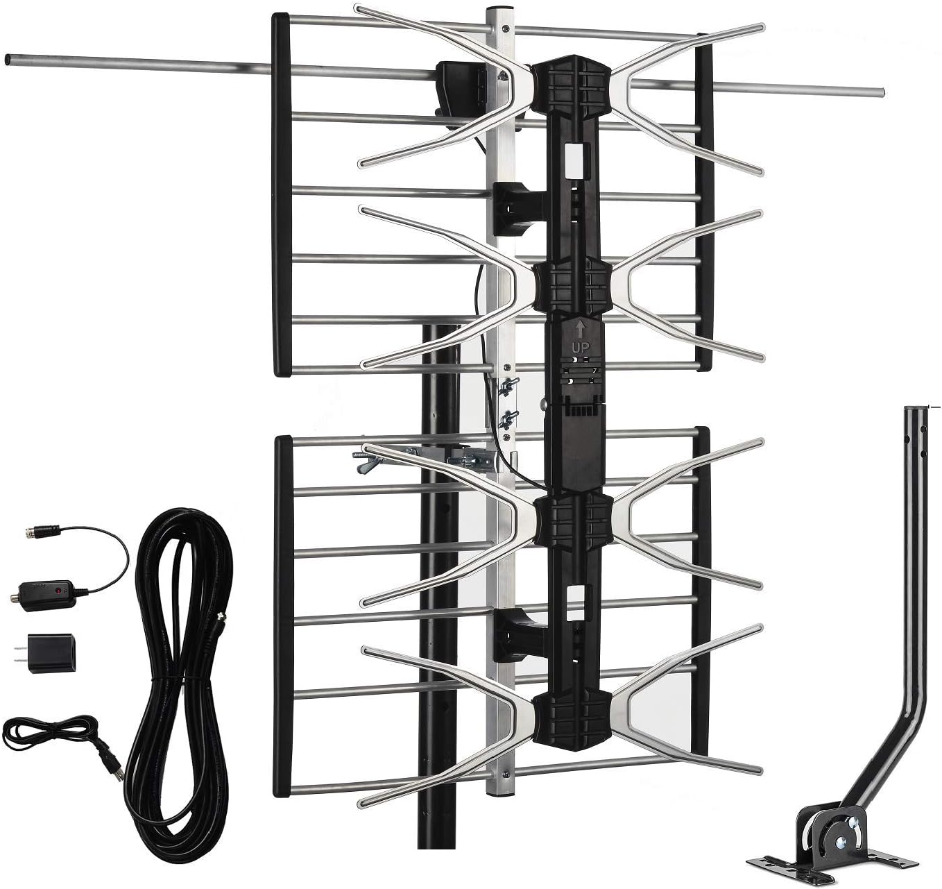 AirDiff HDTV Digital Outdoor Antenna Amplified 150 Miles Long Range - UHF/VHF Signals/Hardware Mounting Pole/ 40 Feet RG6 Coaxial Cable/Easy Install AirDiff HDTV Digital Outdoor Antenna Amplified 150 Miles Long Range - UHF/VHF Signals/Hardware Mounting Pole/ 40 Feet RG6 Coaxial Cable/Easy Install