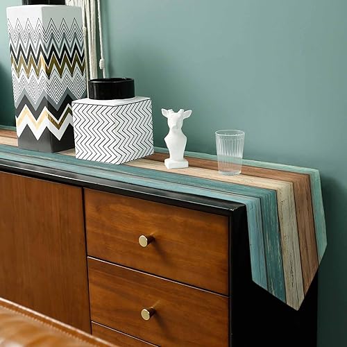 Miniatura 6 de PIEPLE Camino de mesa rústico verde azulado de lino de algodón de 13 x 72 pulgadas de largo, bufandas de tocador, mantel de granja para cocina,