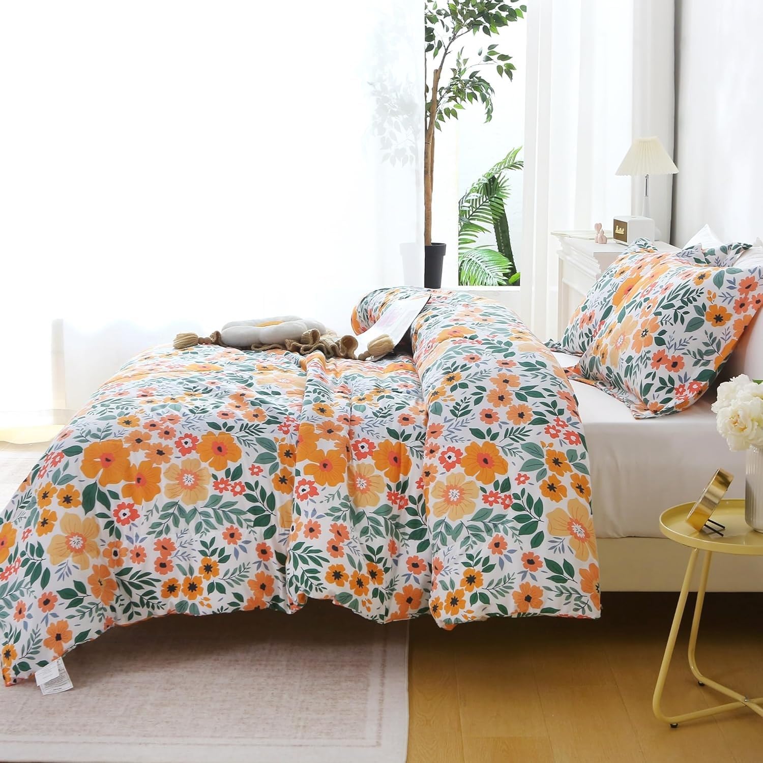 Generisch Blumen Bettdecke Mikrofaser-Bettwäscheset Orange 135x200