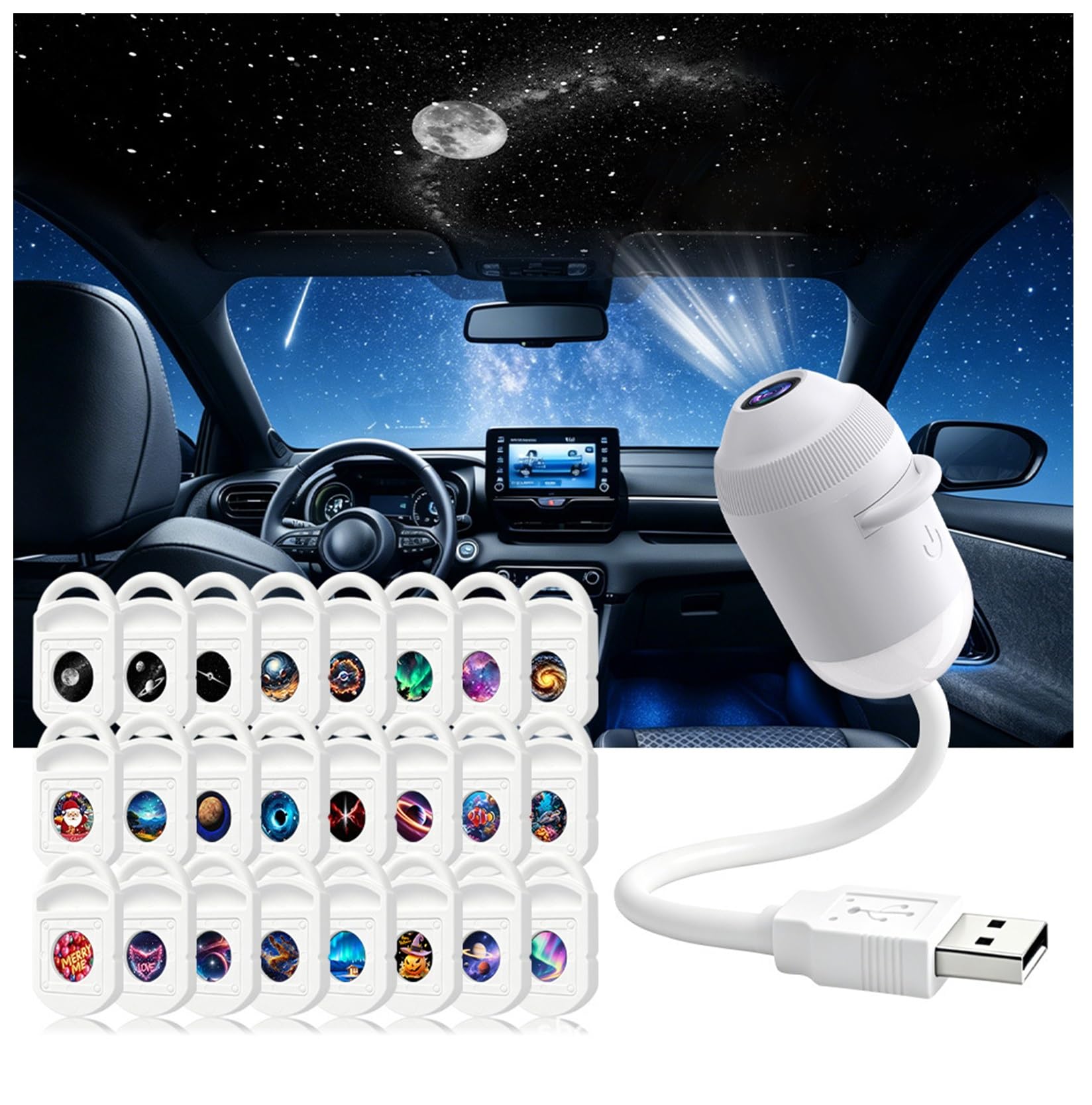 2-in-1 HD 5D Dynamic Holographic Star Galaxy Projector, 360 Rotatable USB Powered Night Light, Plug-and-Play Decor Lamp for Bedroom Ambient Lighting，with 24 Films