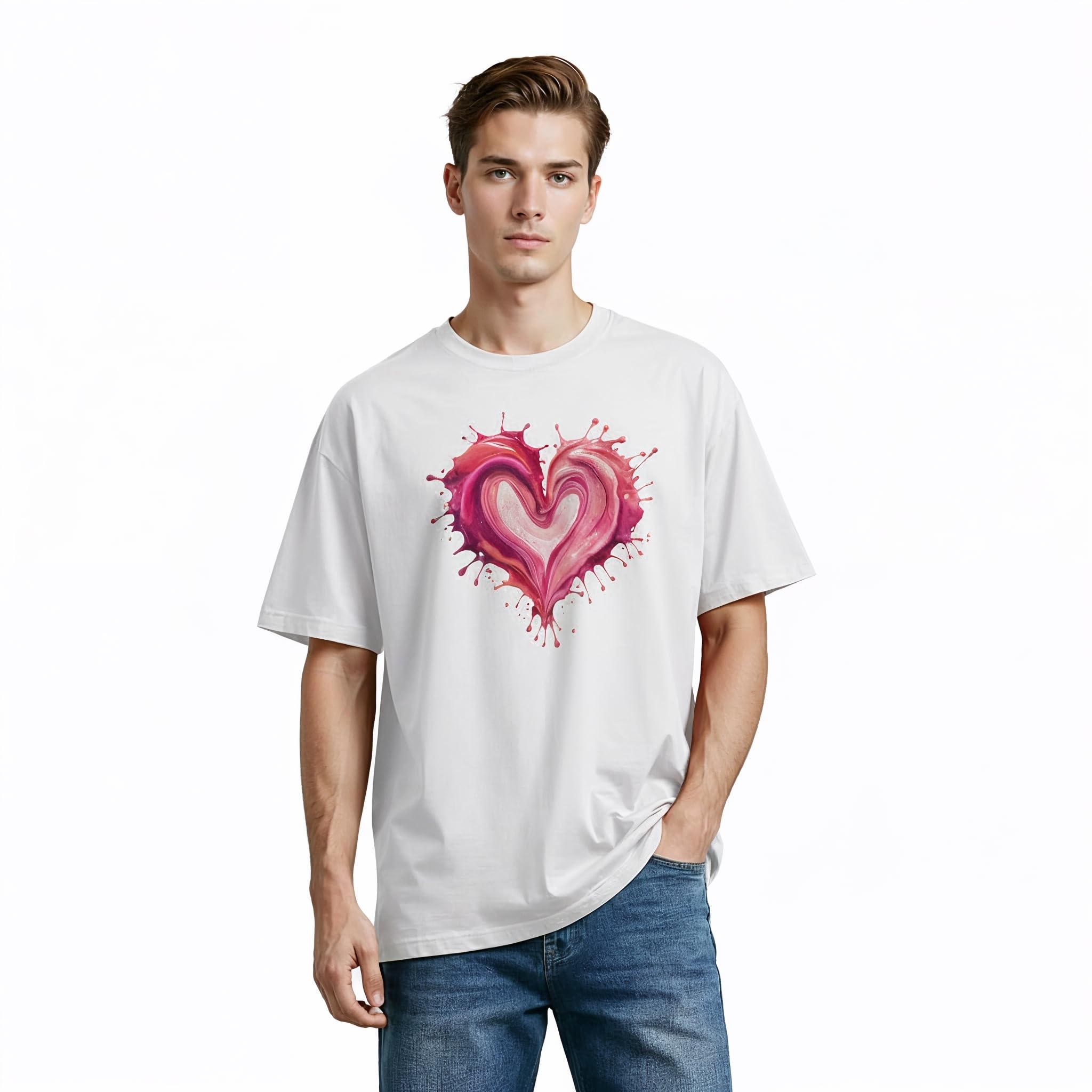 Buy Men's Graphic Heart T-Shirt, Cotton, Oversized Casual Short