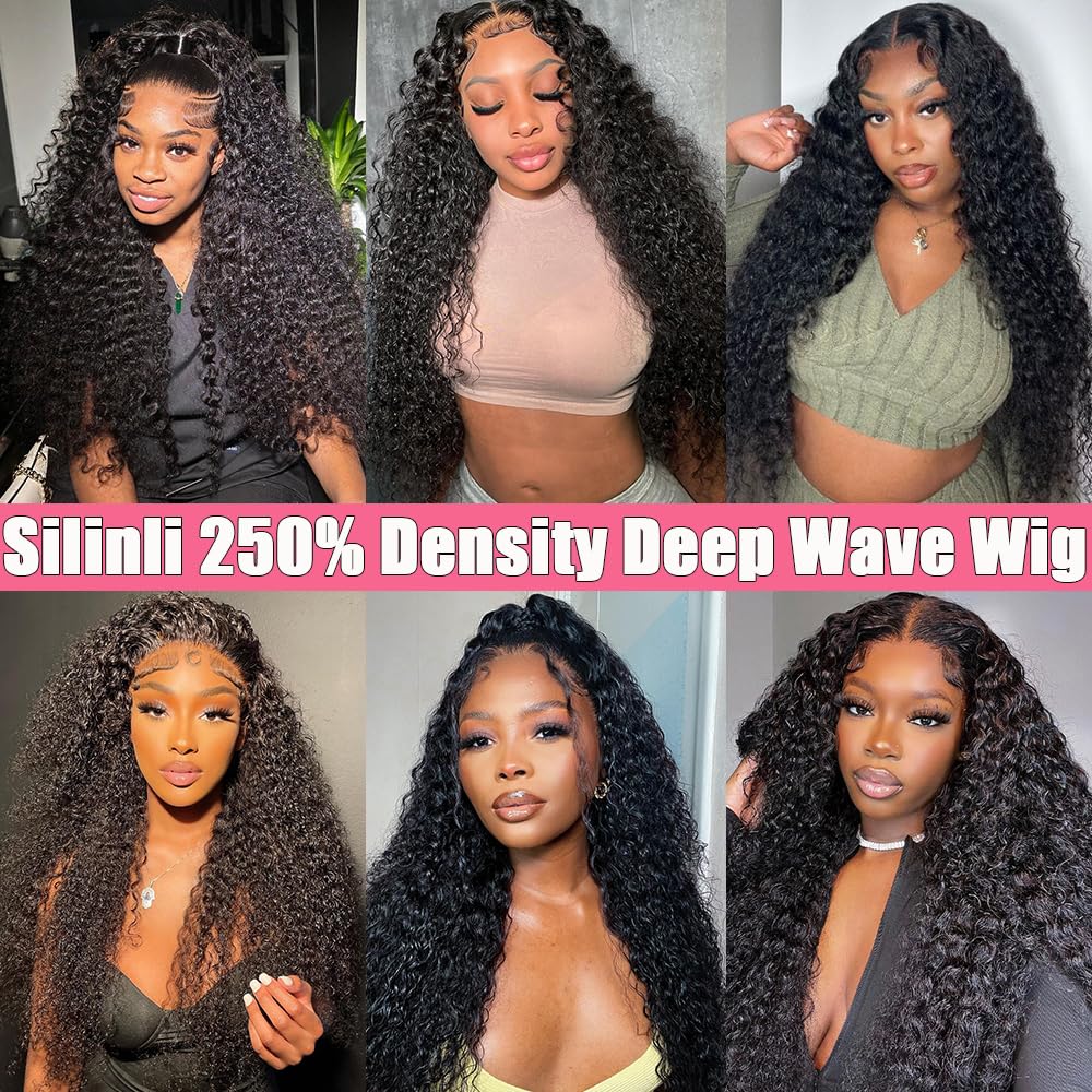 34 Inch 250% Density 13x6 Deep Wave Lace Front Wigs Human Hair Curly HD Lace Front Human Hair Wig Pre Plucked 100% Real Human Hair No Synthetic Blend No Tangle No Shedding Triple Lifespan 3X