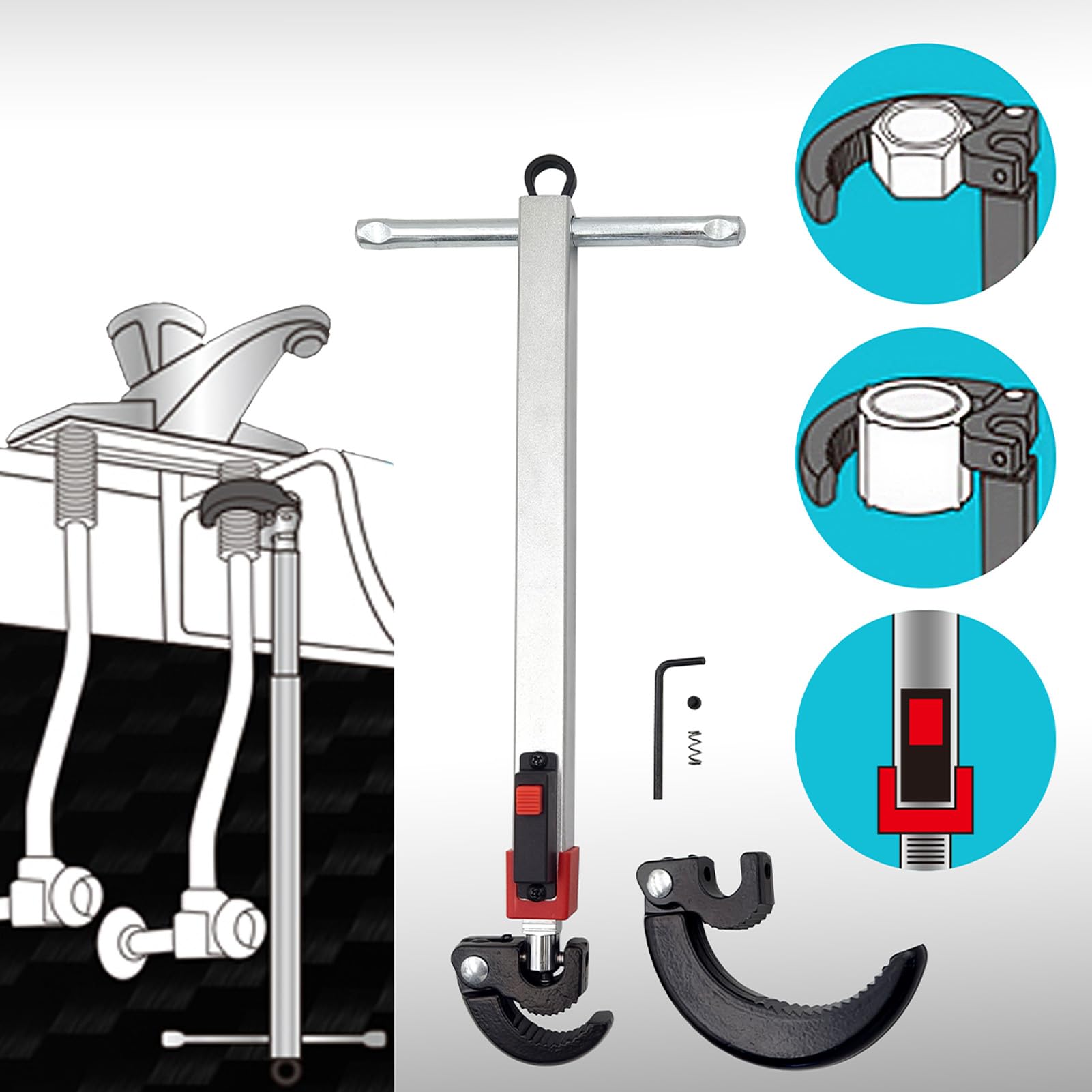 SENECESLI Clé de Lavabo Réglable, Extracteur de Robinet D'évier en Acier Cr V, capacité de Mâchoire de 1,25 à 2,5 Pouces, 0,39 à 1,25, clé de Robinet D'évier Rotative à 180 °