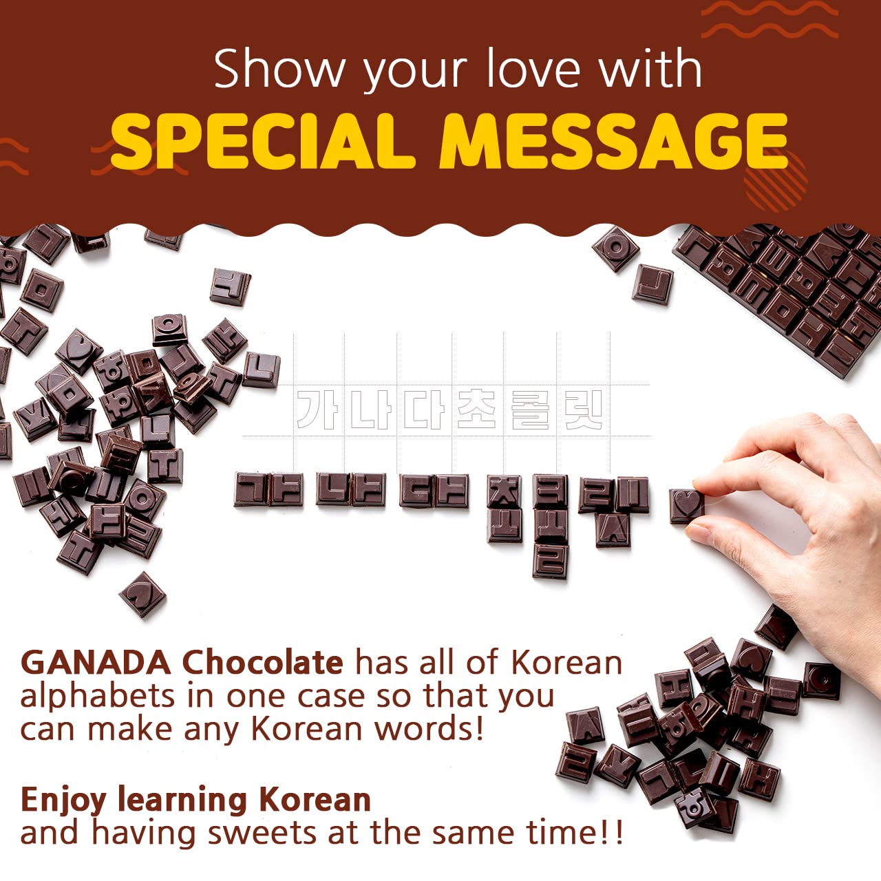 Ganada Korean Chocolate – Hangul Alphabet K-Goods Gift Set, Jeju Original Flavor (10-Pack)