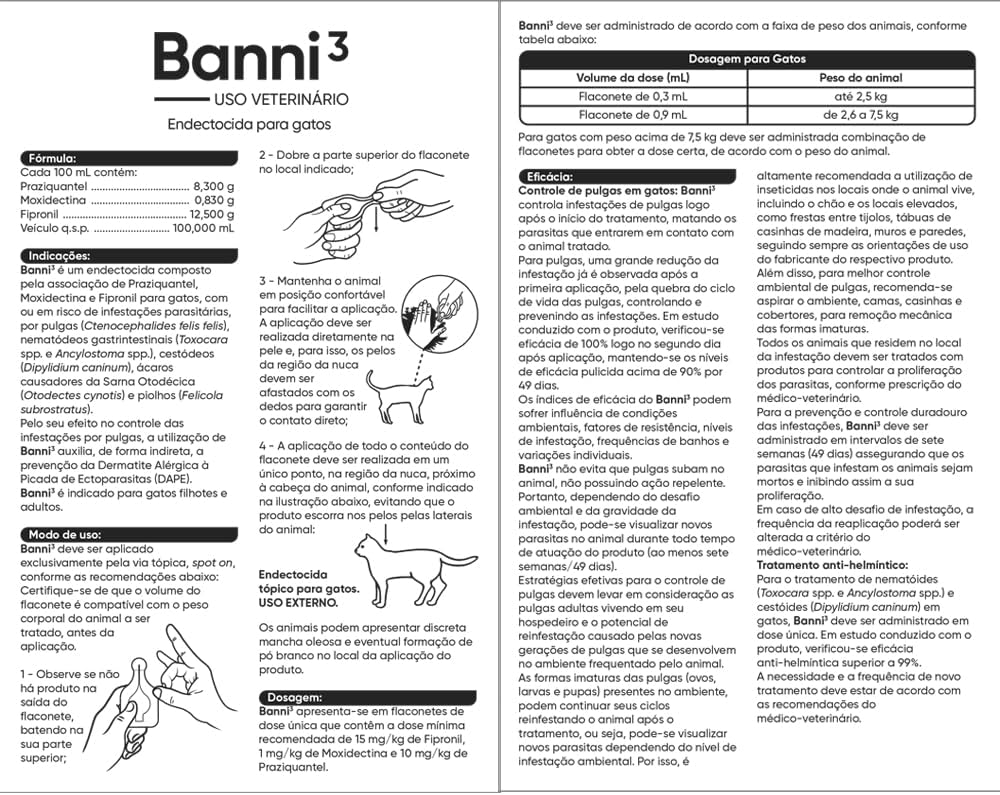 Antipulgas Ourofino Banni 3 para Gatos de 2,6 a 7,5 Kg - 3 pipetas