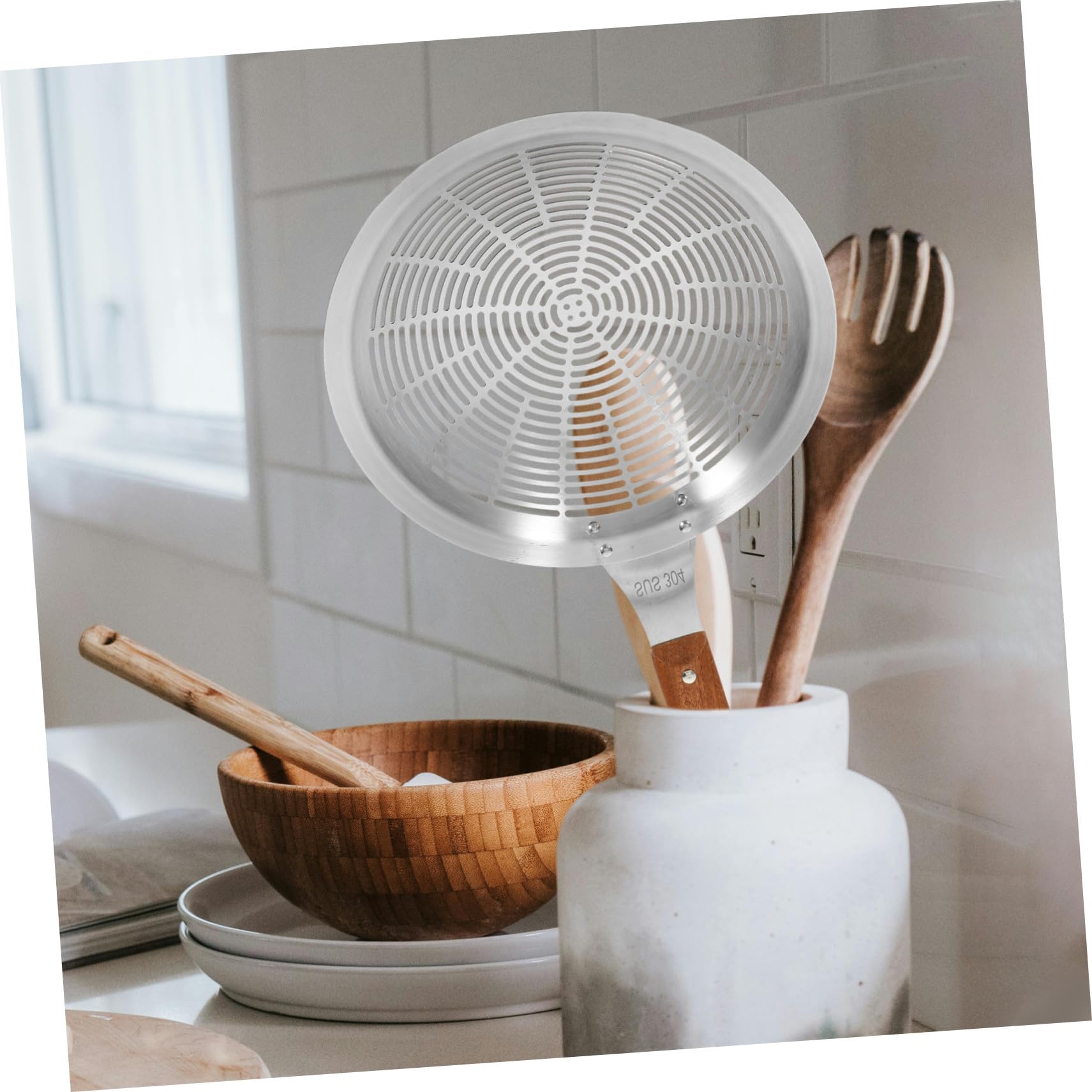 Edelstahl Abtropflöffel mit Langem Griff für Küche und Kochen