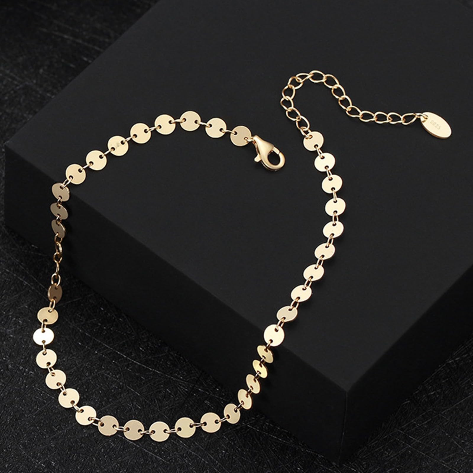 Cavigliera Donna Argento 925, Cavigliera Donna Estiva Paillettes A Doppio Strati con Stella Oro, Regolabile Fino a 26 cm - Bracciali alla Caviglia da Spiaggia Cavigliere per Donne