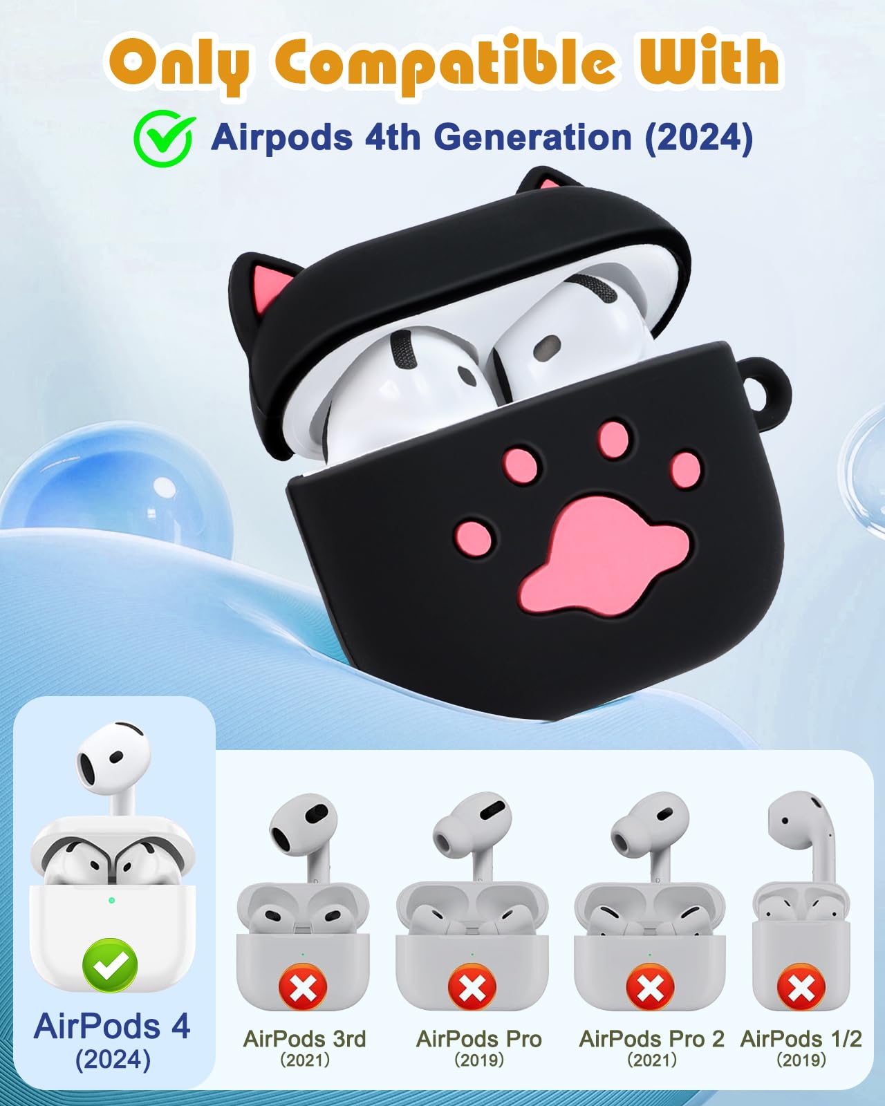 Boaretiu Schutzhülle für Airpods 4, niedliches Cartoon-Kawaii, lustiges 3D-Design, weiche Silikon-Schutzhülle mit Karabiner und Reiniger-Set, lustige coole Schale, stilvoll für Mädchen, Teenager