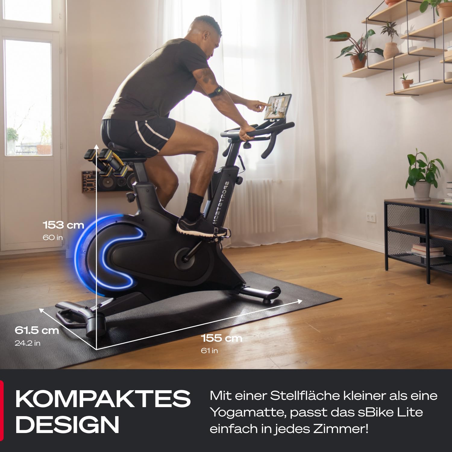 Sportstech sBike Lite Premium Heimtrainer Fahrrad Ergometer Speedbike, mit 16,5 kg Schwungrad, Magnetbremse & Wattanzeige, Indoor Cycling Bike, App-kompatibel Hometrainer, LED-Pulsanzeige, bis 150 kg