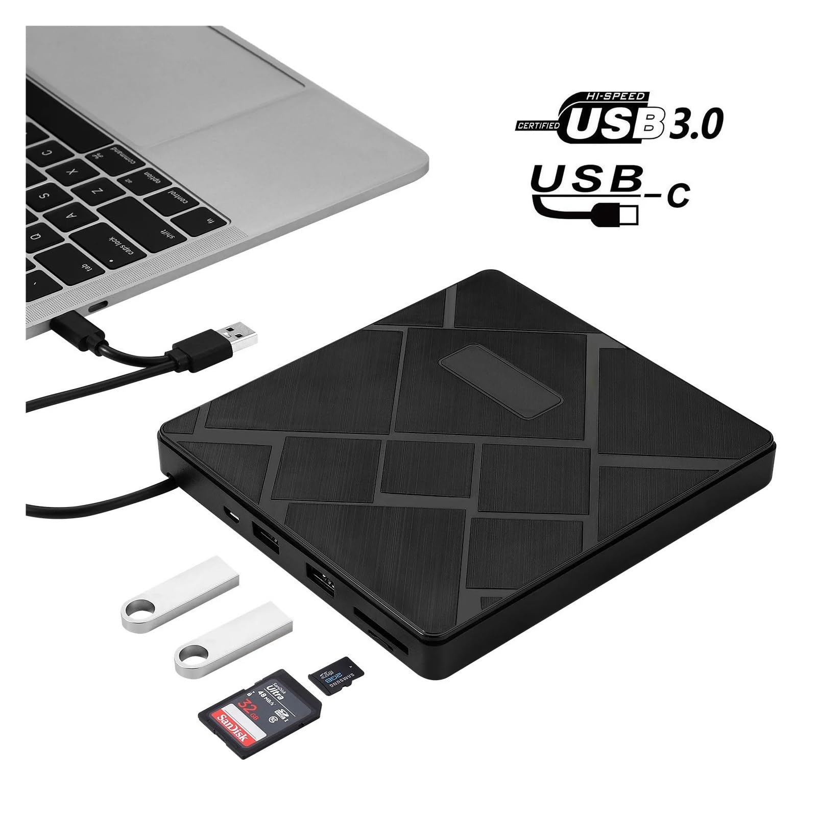 USB3.0+Typ-C Nagrywarka DVD DVD RW Nagrywarka CD Zewnętrzny Napęd Optyczny Odtwarzacz CD/DVD Czytnik Kart TF/SD Kompaktowy łatwy W UżYciu