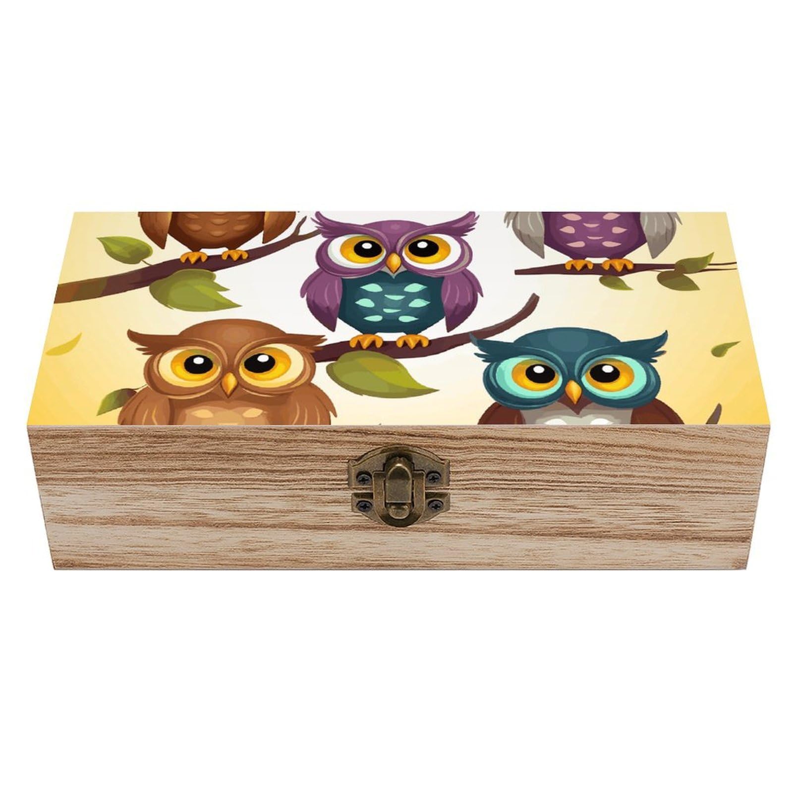 LZQPOEAS Owls Birds Wooden Storage Box Small Decorative Box with Hinged Lid Handmade Elegant Keepsake Storage Box for Jewelry, Photos, Trinkets, Letter Gifts, Small Heirlooms