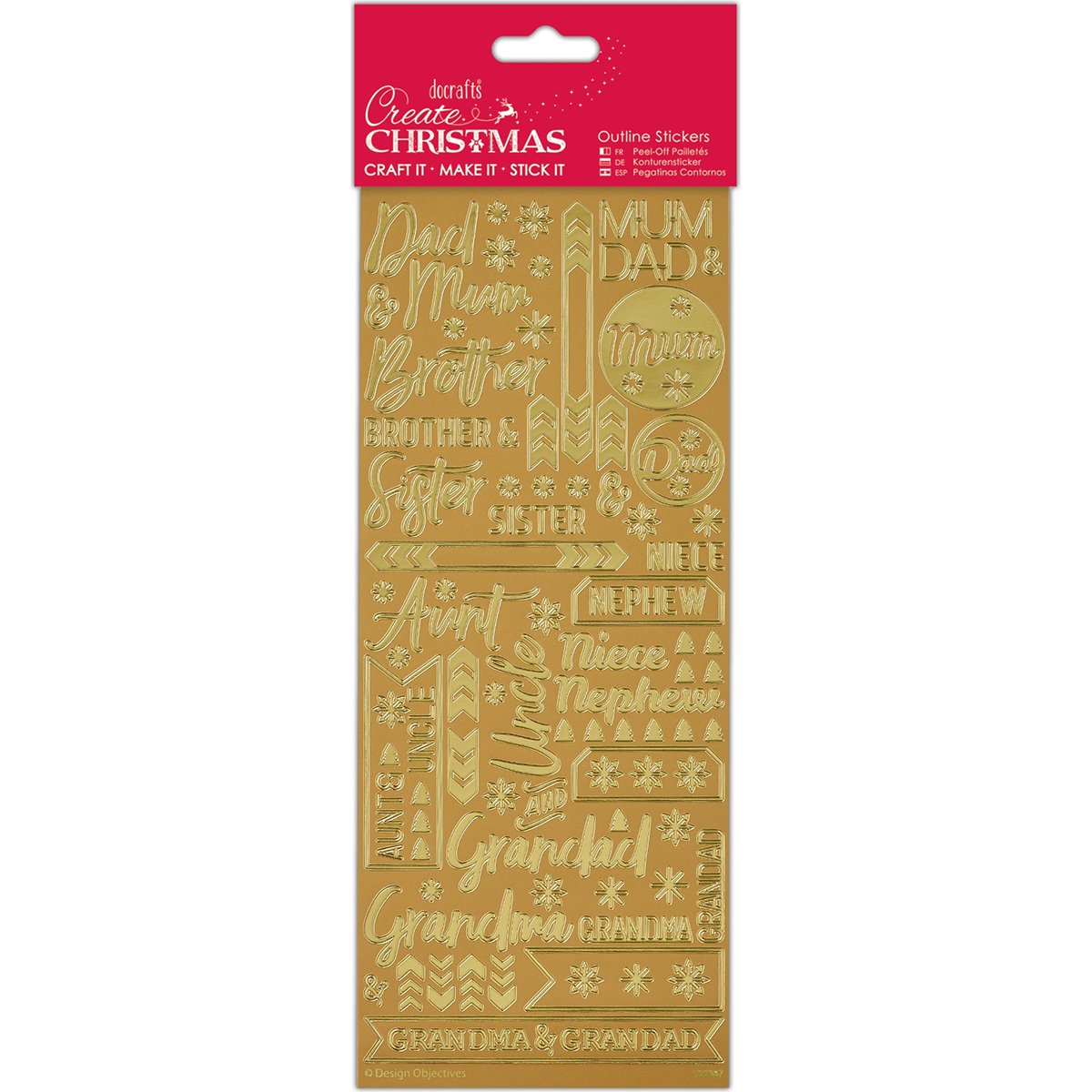 Create Christmas Outline Stickers - Contemporary Xmas Relations Gold
