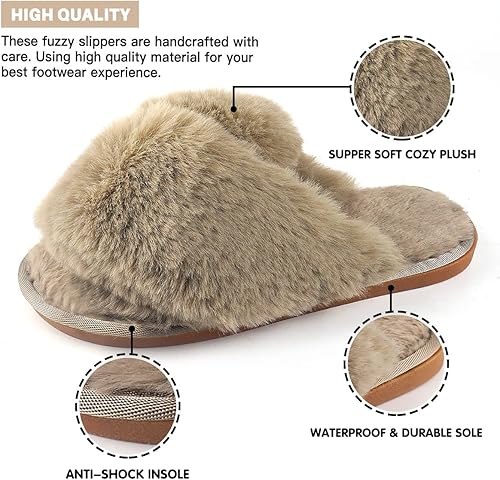 Miniatura 3 de DAYDAYGO Pantuflas de piel sintética para mujer, suaves, largas y acogedoras, mullidas, cálidas, transpirables, para casa, dormitorio, interiores,