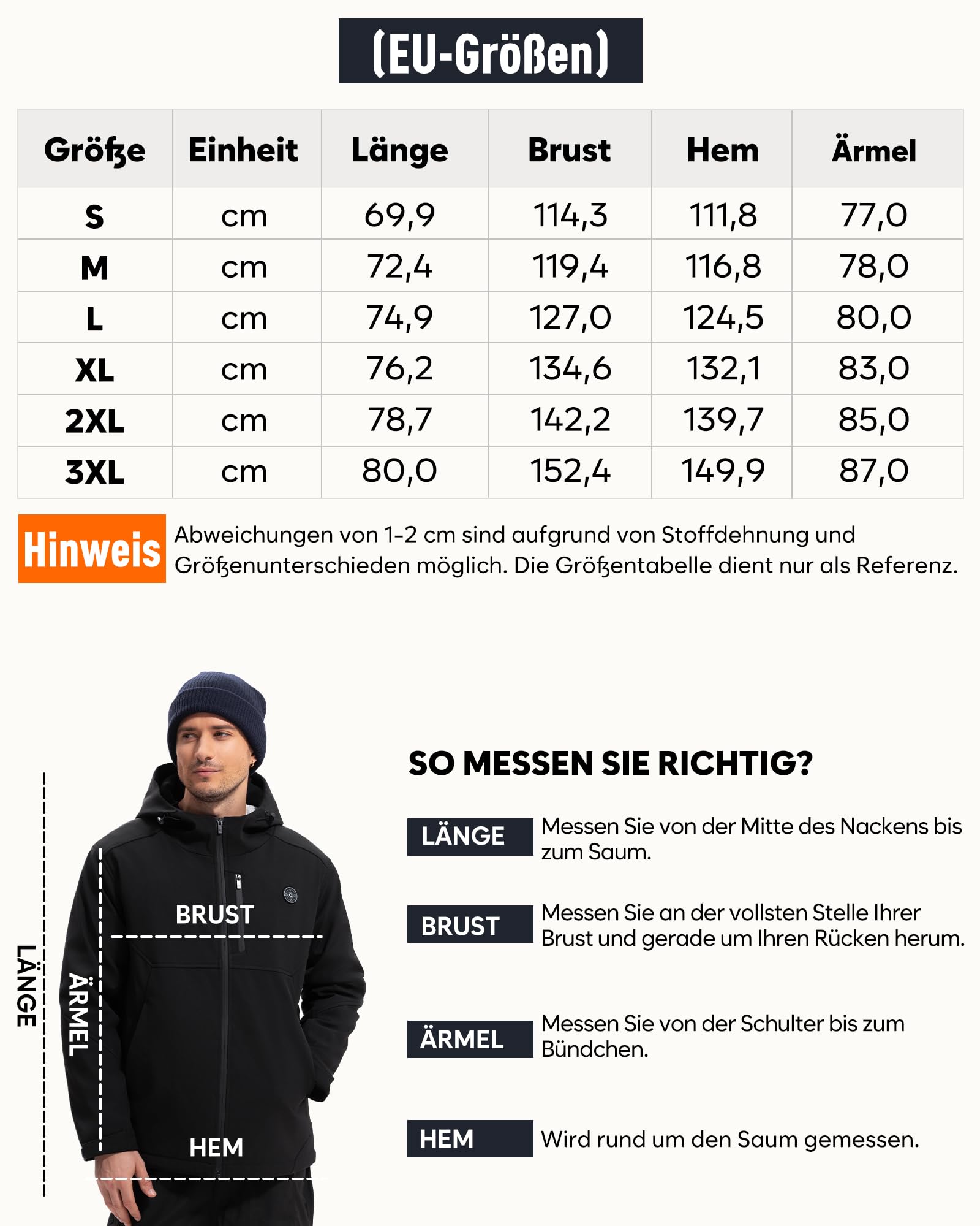 Heizjacke Herren Wasserabweisend mit Powerbank 16000mAh 7,4V, Leicht
