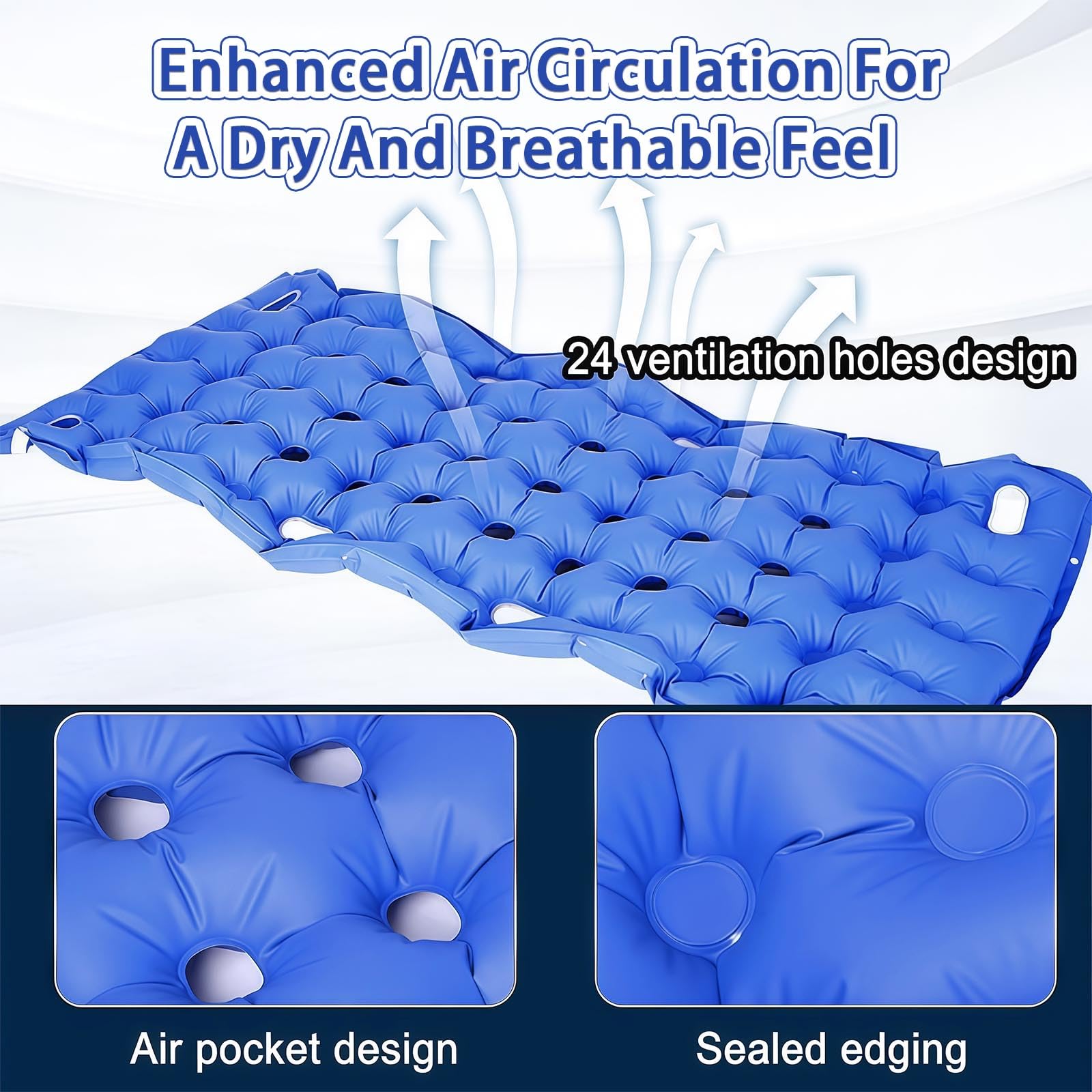ColchóN Antiescaras, CojíN Antiescaras con Inflado Manual, DiseñO con 24 Orificios De VentilacióN, Soporta hasta 160 Kg, para RecuperacióN Postoperatoria Y Descanso