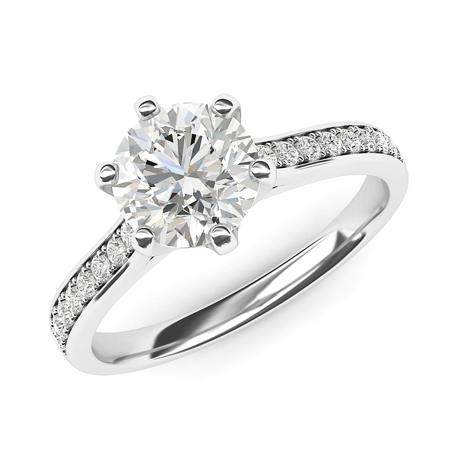 LANDA JEWEL Anello di fidanzamento classico in argento Sterling da 2 carati, con diamante sintetico a 6 griffe, con pietre laterali