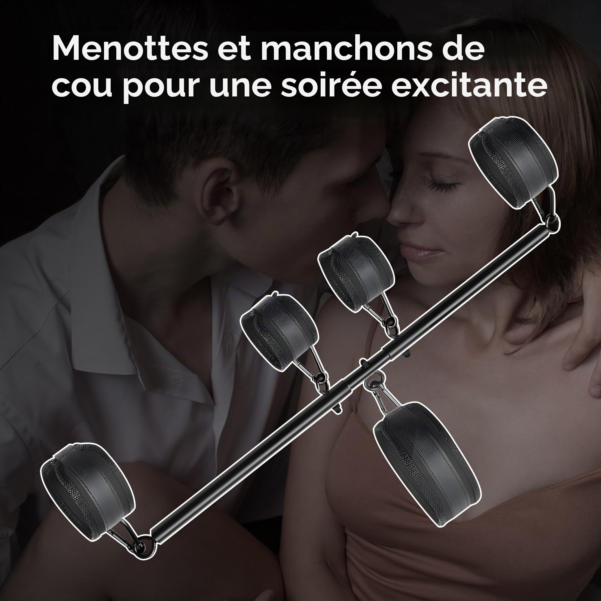 Menottes Menottes de cheville Ensembles de bondage réglables Barre d'écartement Barre de bondage Sex toys pour couples extrêmes, débutants Réglable Barre d'écartement en métal (noir)