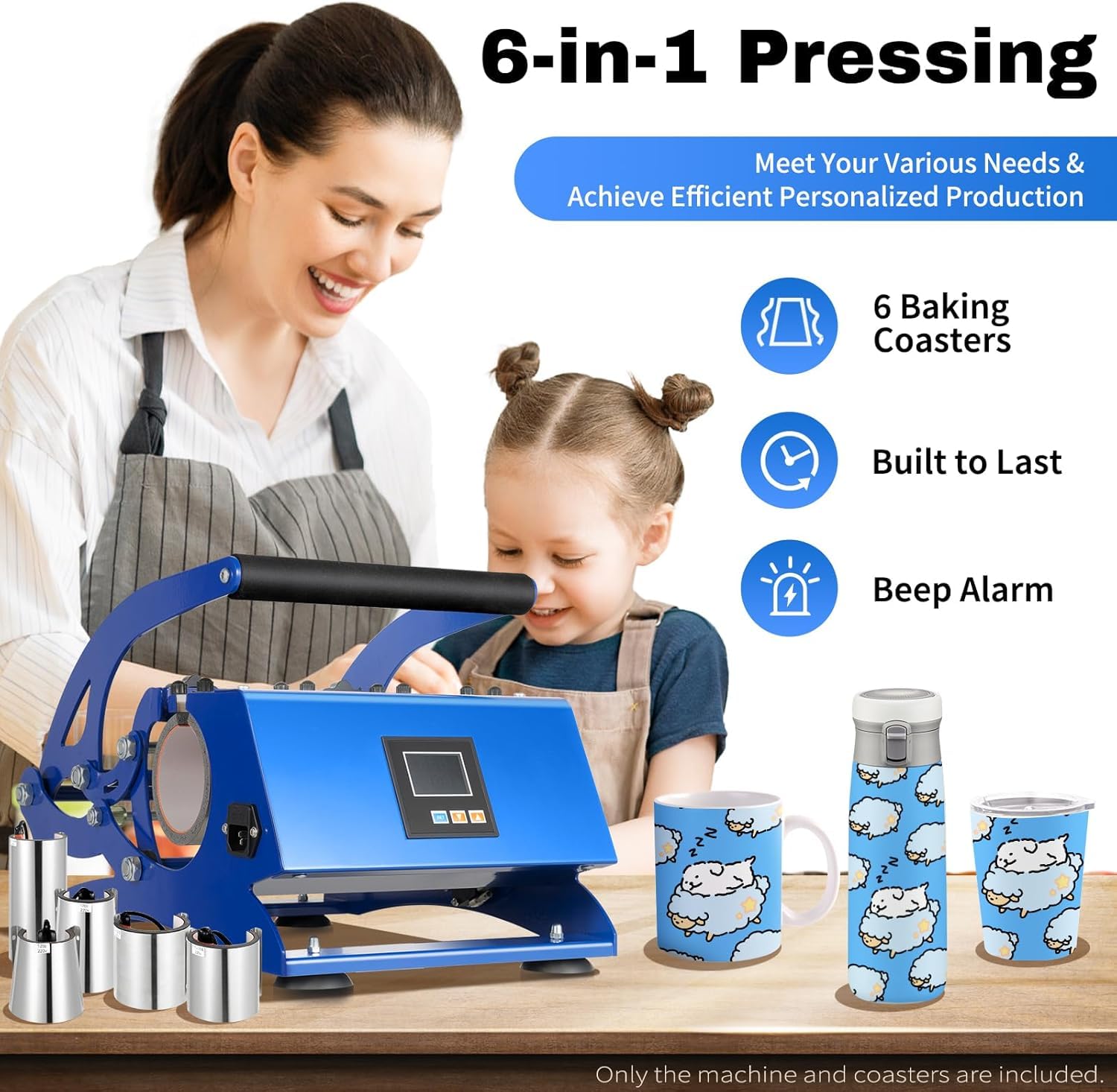 Transferpresse Heizpresse, 6 in 1 Heizpresse mit 6 Untersetzer, 600W Tassenpresse Sublimationspresse für Becher Kaffeetasse Keramiktassen Metalltassen, DIY Mug Heizpresse 0-200℃