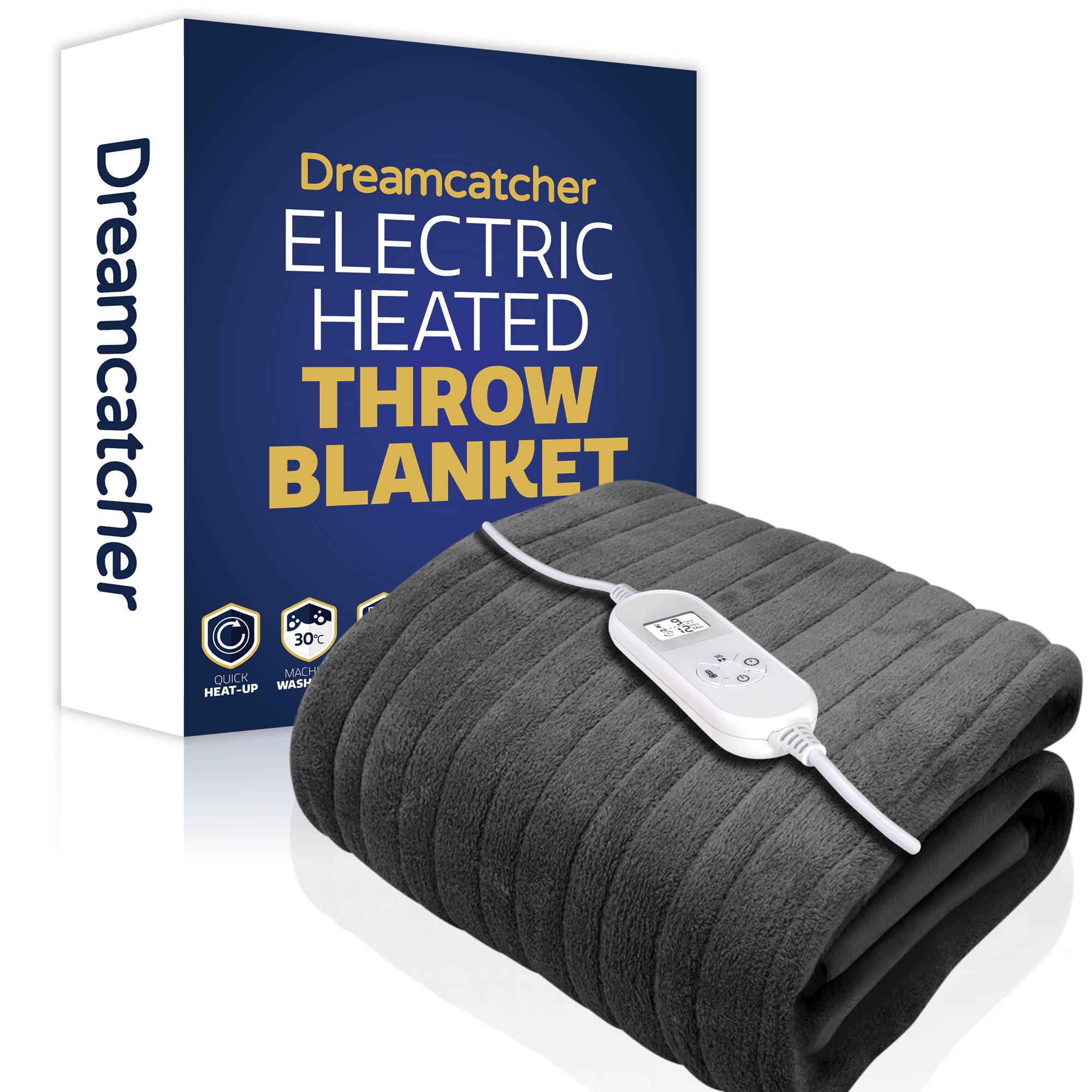 Dreamcatcher Grey Heated Throw Electric Blanket, 160 x 120cm Heated Blanket Machine Washab...