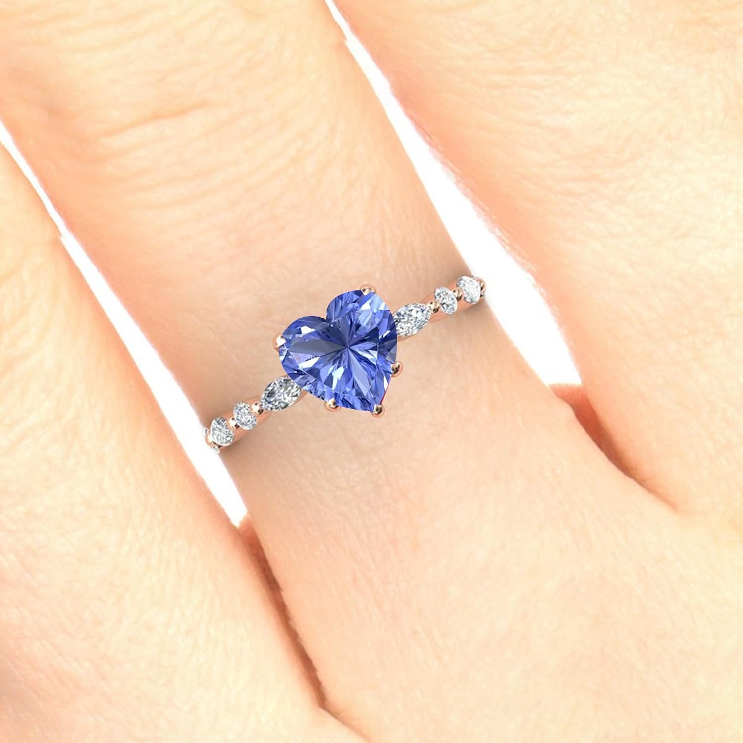 Silver 10K 14K 18K Gold Heart Shaped Gemstone Wedding Rings for Women,2CT Gemstone Engagement Birthstone Rings Wedding Bands Jewelry Gifts For Her Bridal Mothers,Size 4-12