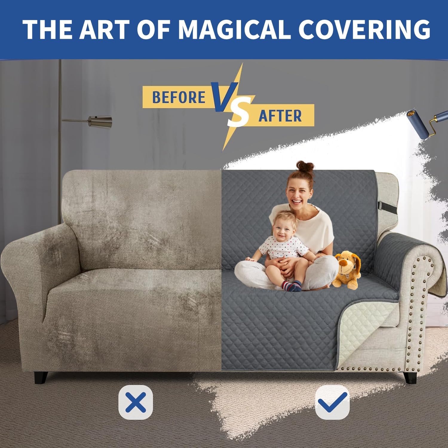 XINEAGE Quilted Sofa Cover Waterproof Couch Covers for 3 Cushion Couch, Super Soft Washable Slipcover with Pockets & Non-Slip Elastic Straps, Thick Furniture Protector (Sofa, Dark Grey) - Image 7