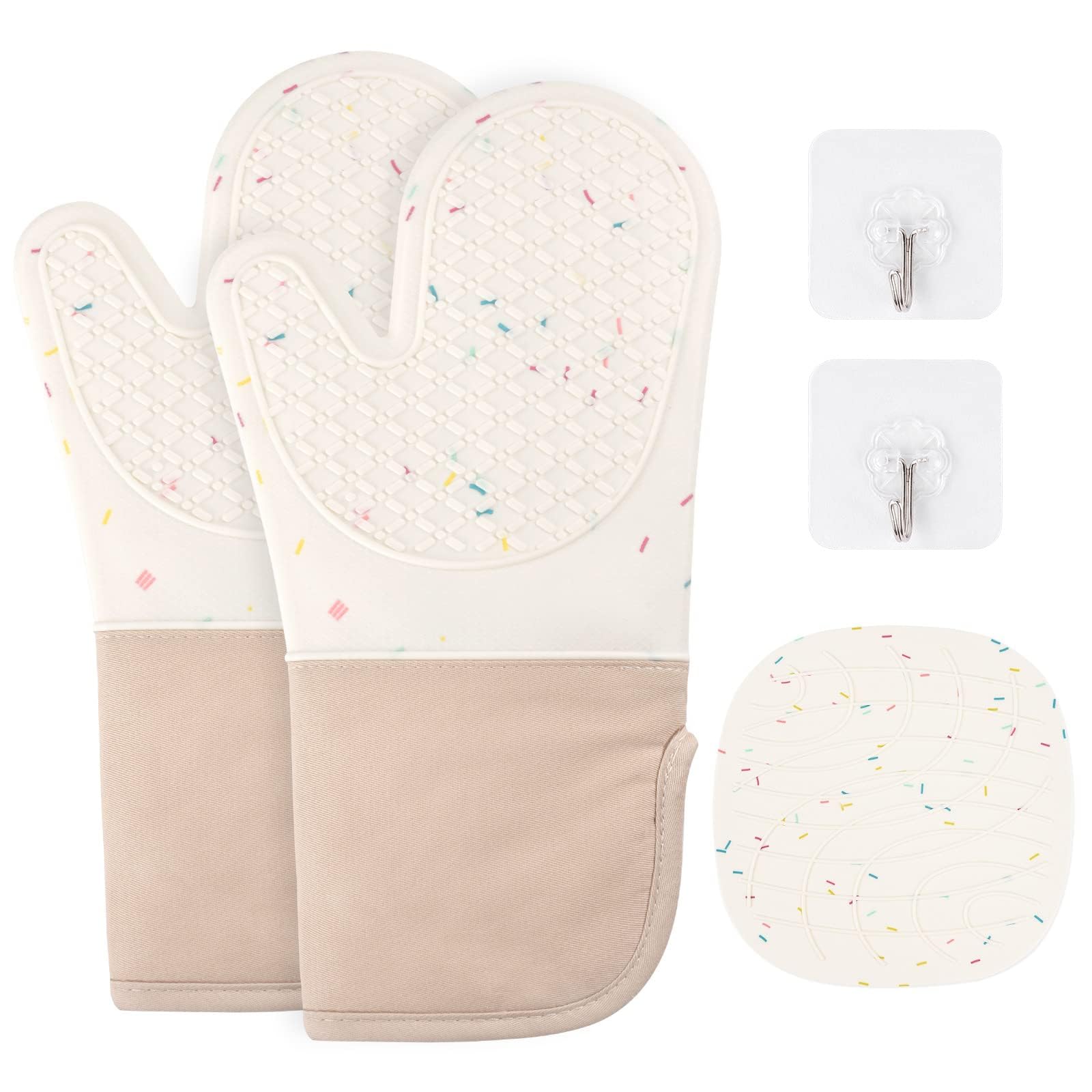 AUAUY 1 Pair Oven Gloves, 2 Insulated Placemats, Beige