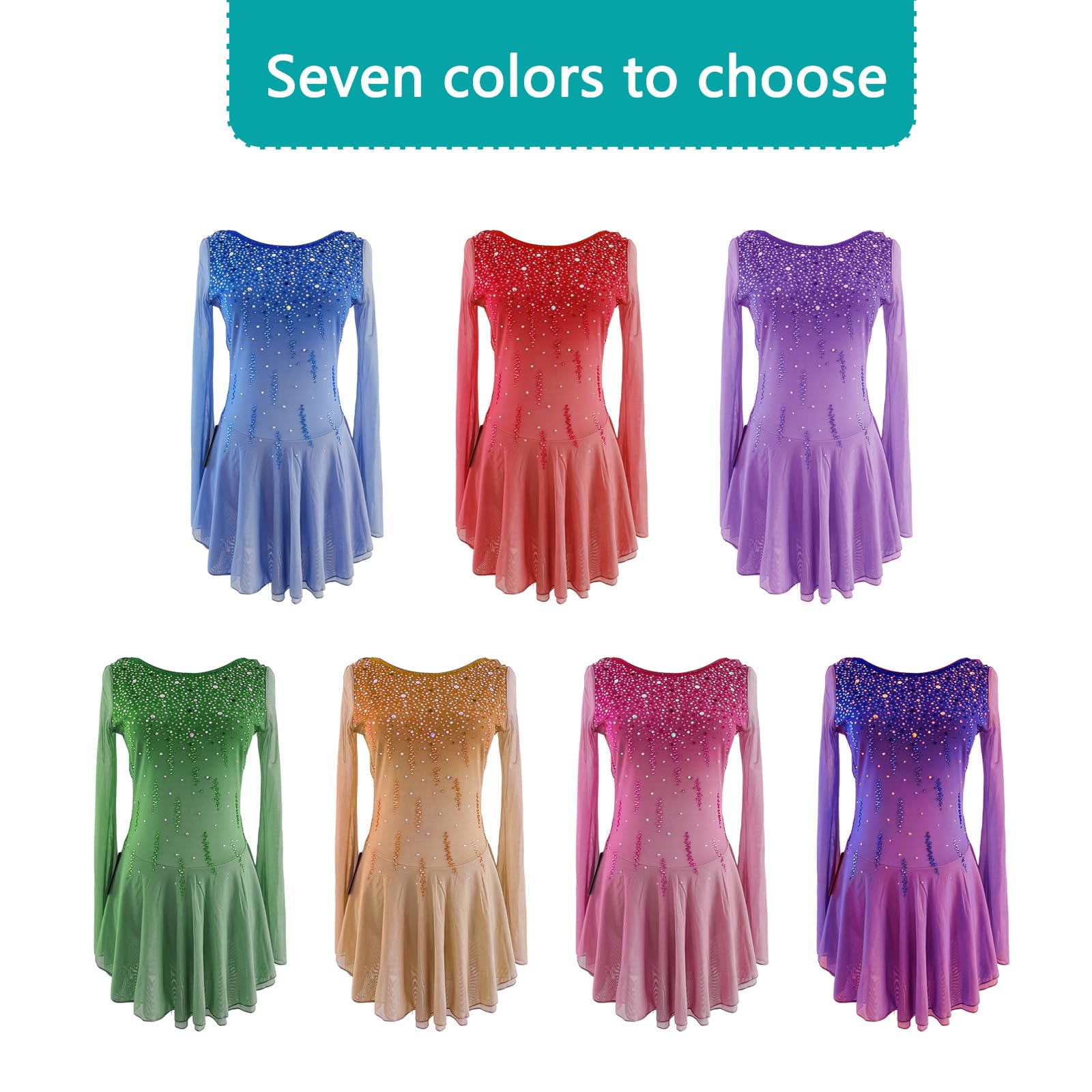 LIUHUO Ice Skating Dress Girls' Long Sleeves Deep Purple Womens Competition Elegant Handmade Crystal