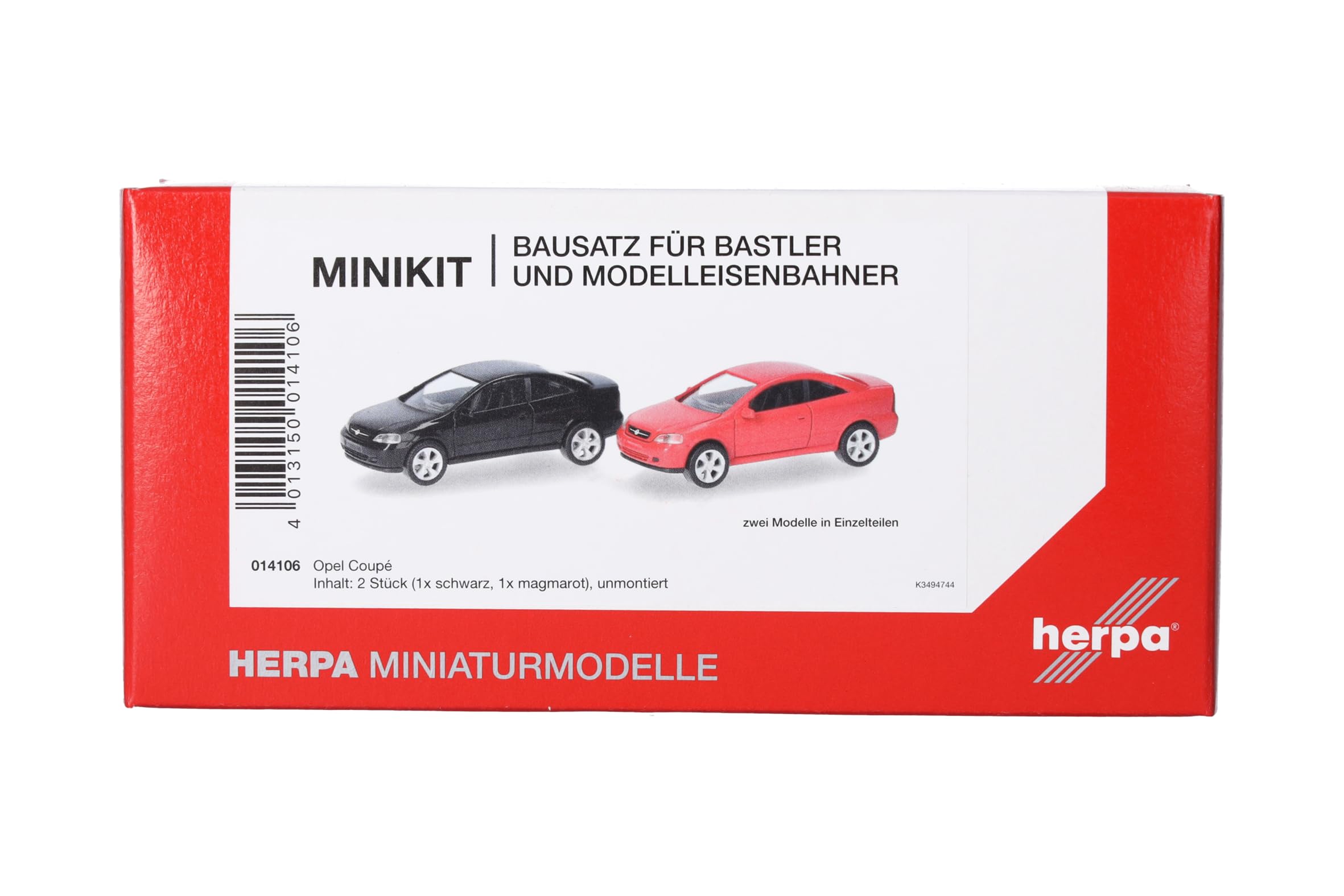 Herpa Minikit 014106 - 1/87 Opel Coupé (2000), Black And Magmarot, 2 Pieces