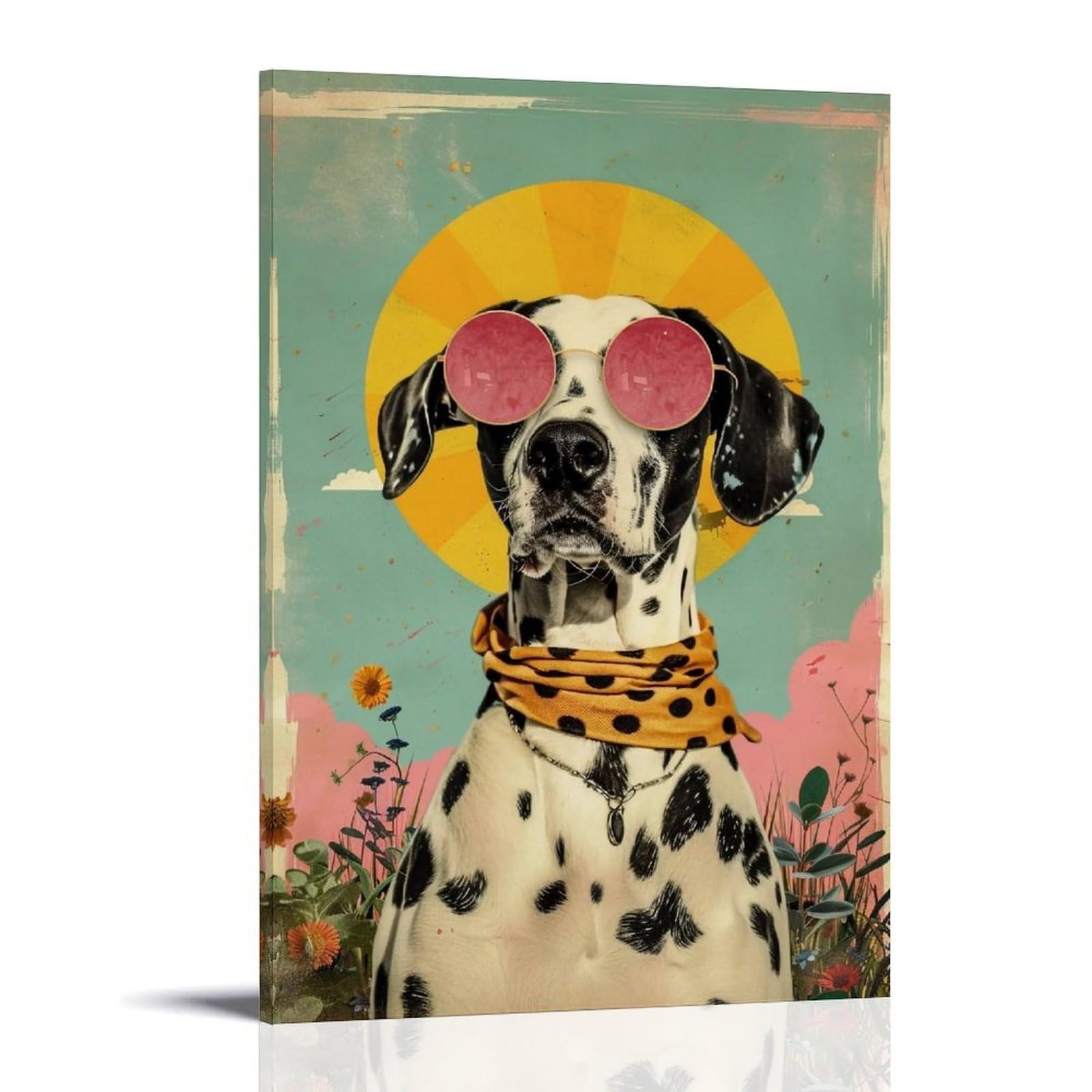 HUERYRYHY Sunset Dalmatian 03 Poster Wall Art Canvas Vintage Aesthetic Painting Decor for Rooms 24x36inch Frame-style