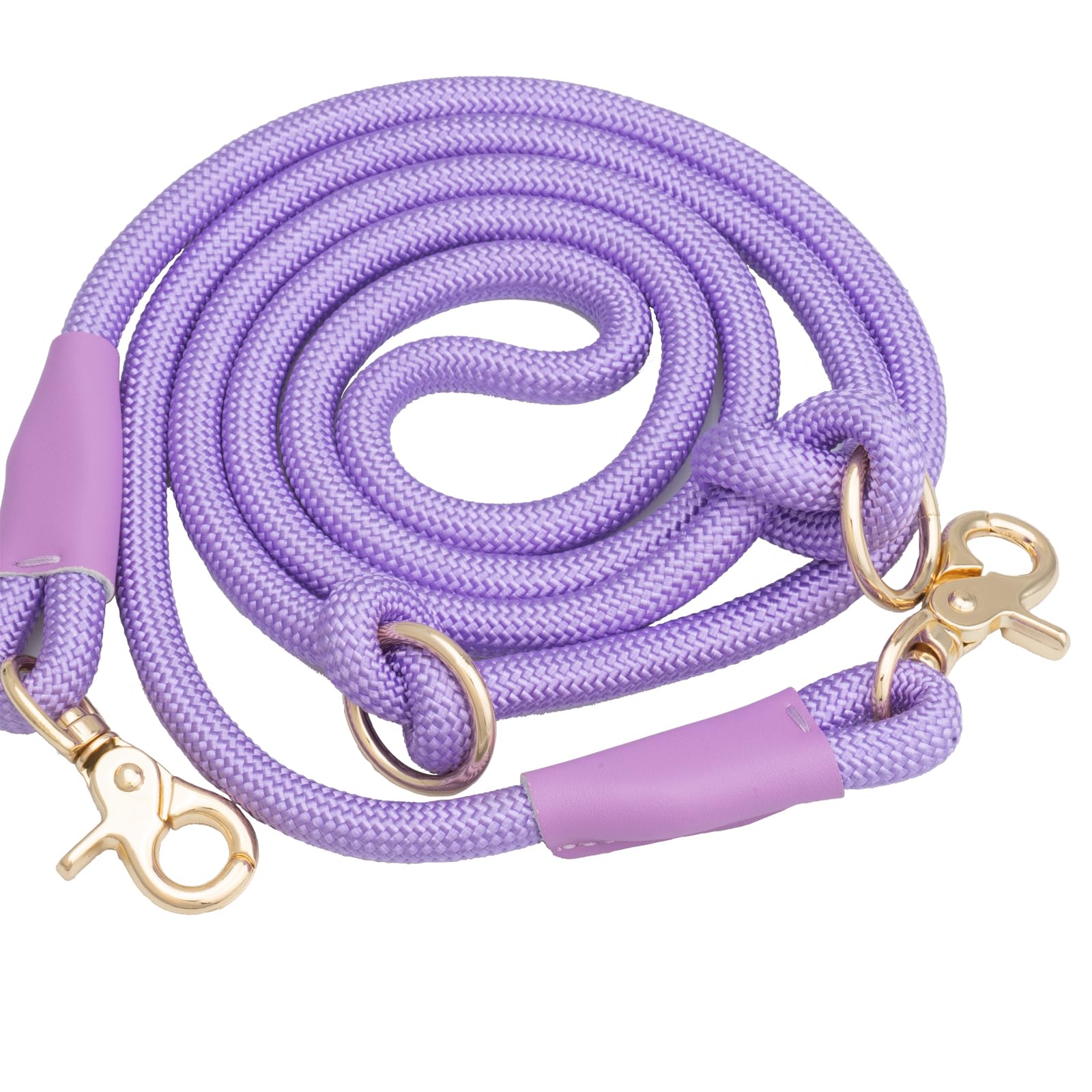 Multifunctional Hands Free Dog Leash 7FT, Nylon Rope Crossbody Shoulder Lead with Poop Bag Holder, Waist Dog Walking Leash for All Breeds (Lavender, 7FT x 10mm Leash)