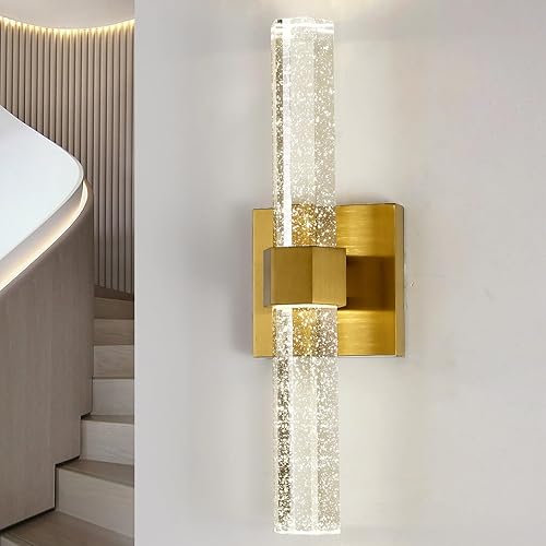 Apliques modernos de pared de cristal, iluminación de pared LED dorada 4000K 10W dormitorio lámpara de pared accesorios para sala de estar, baño,