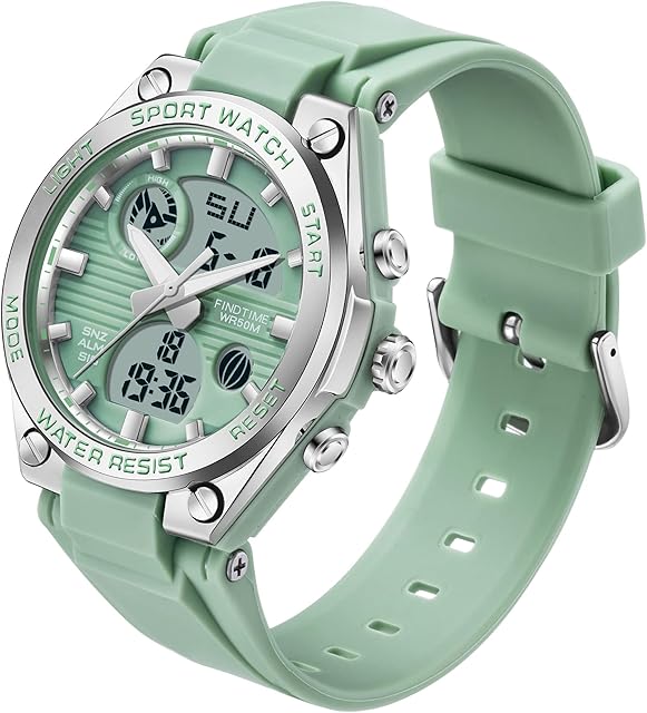 findtime Ladies Sport Digital Watches Wrist Watch for Women with Waterproof Dual Time Date Luminous Back Light Week Alarm Stopwatch