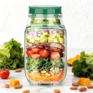 Side-Opening Salad Mason Jar – Leak-Proof Portable Meal Prep Container with Dressing Compartment, Microwave & Dishwasher Safe. Perfect for Home, Office & Travel Lunches.