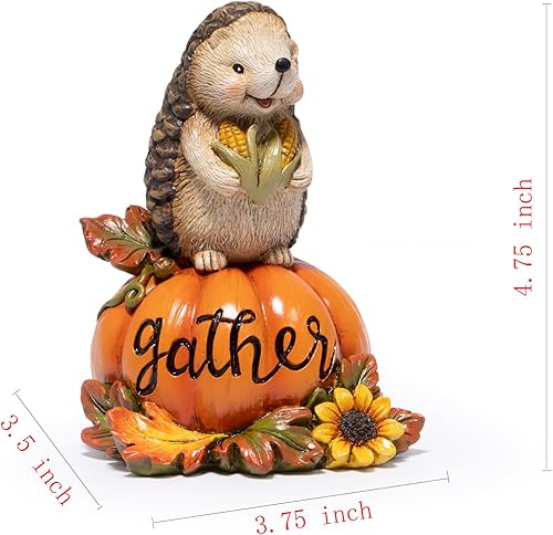 Miniatura 8 de Hodao Figura de calabaza de erizo de cosecha, decoración de otoño y otoño con cono de pino, calabaza grabada en "Gather", decoración de centro de